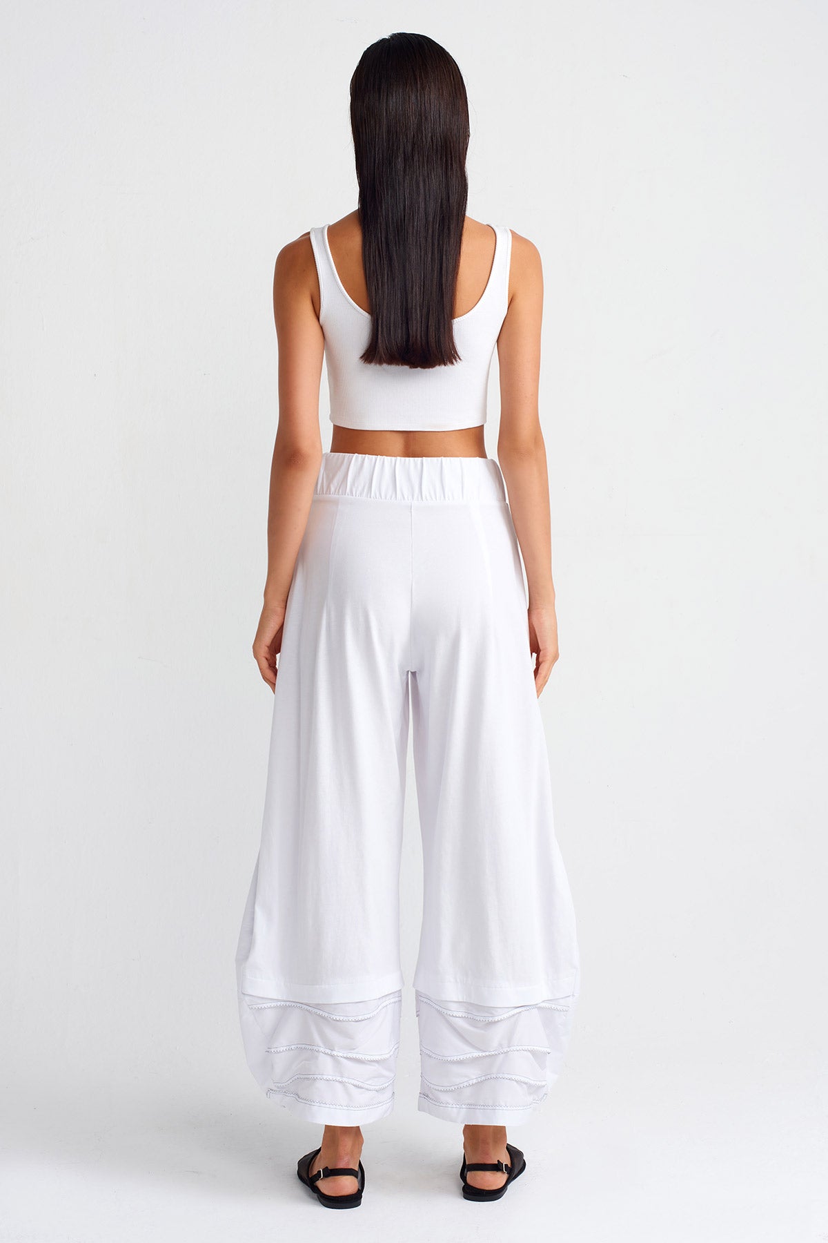 White / White Double-Fabric Cotton Trousers-Y253013004