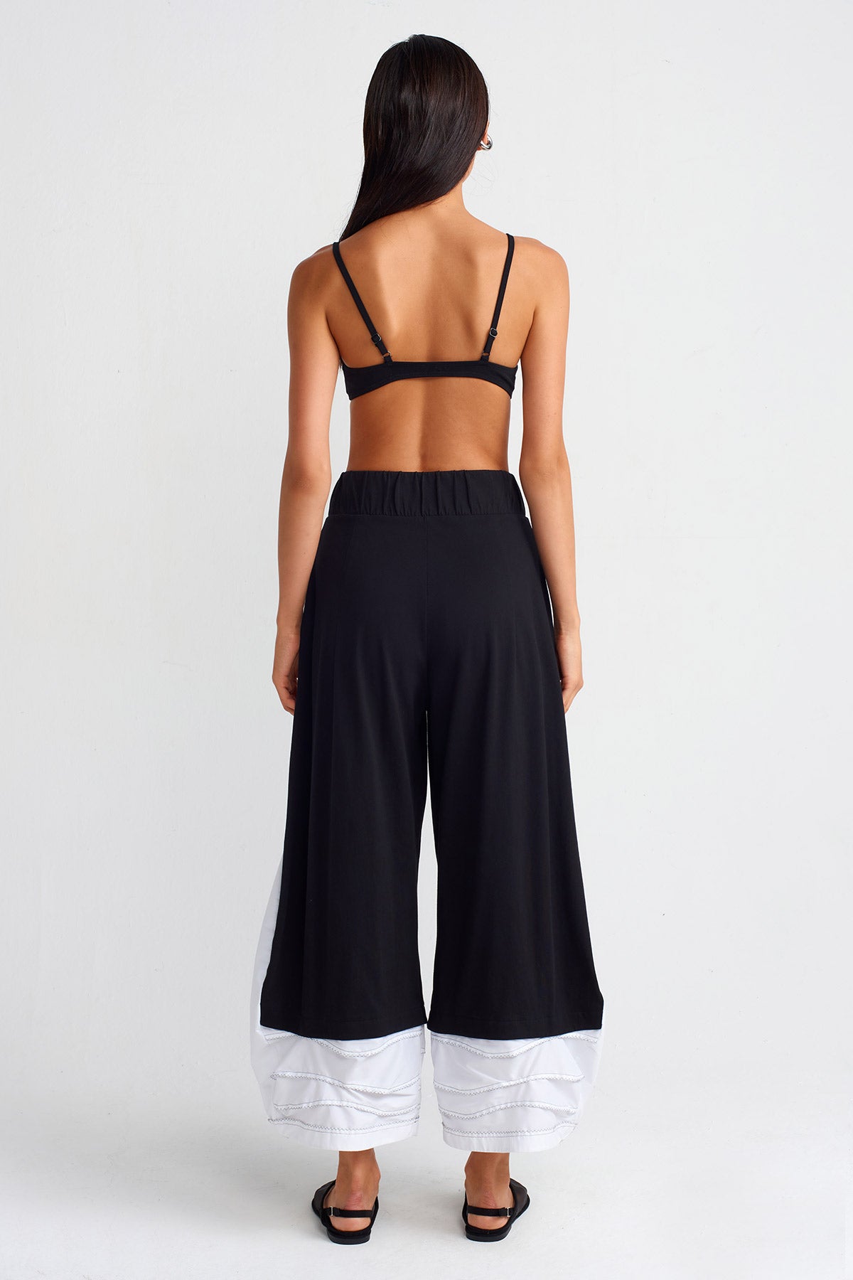 Black / White Double-Fabric Cotton Trousers-Y253013004
