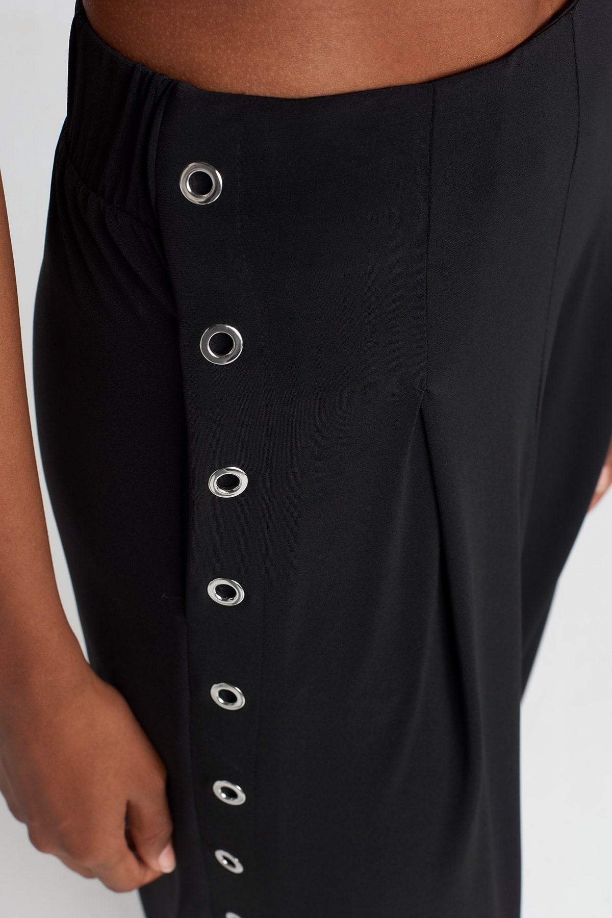 Black Eyelet Jersey Harem Pants-Y253013016