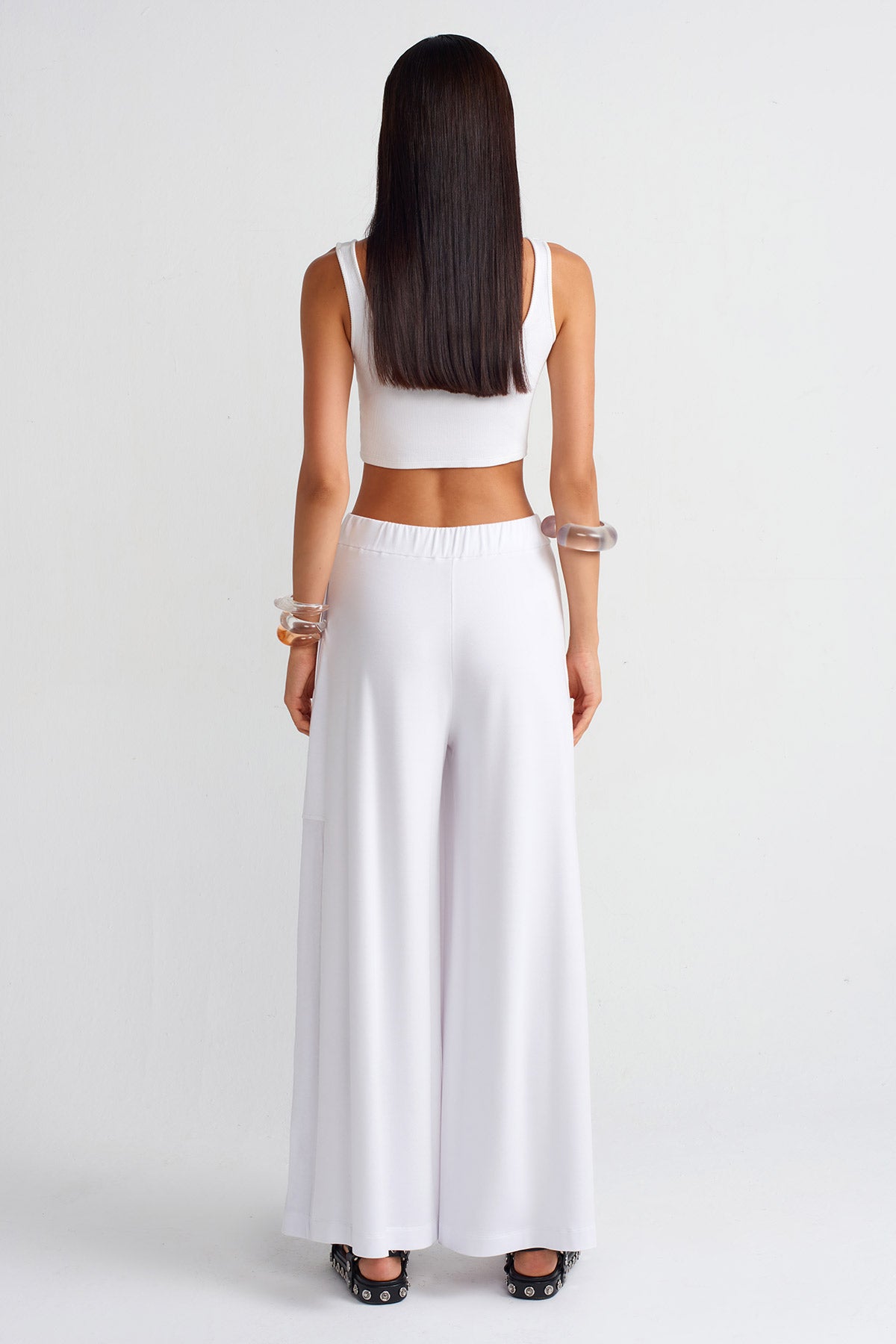 Off White Metal Button Relaxed Trousers-Y253013035
