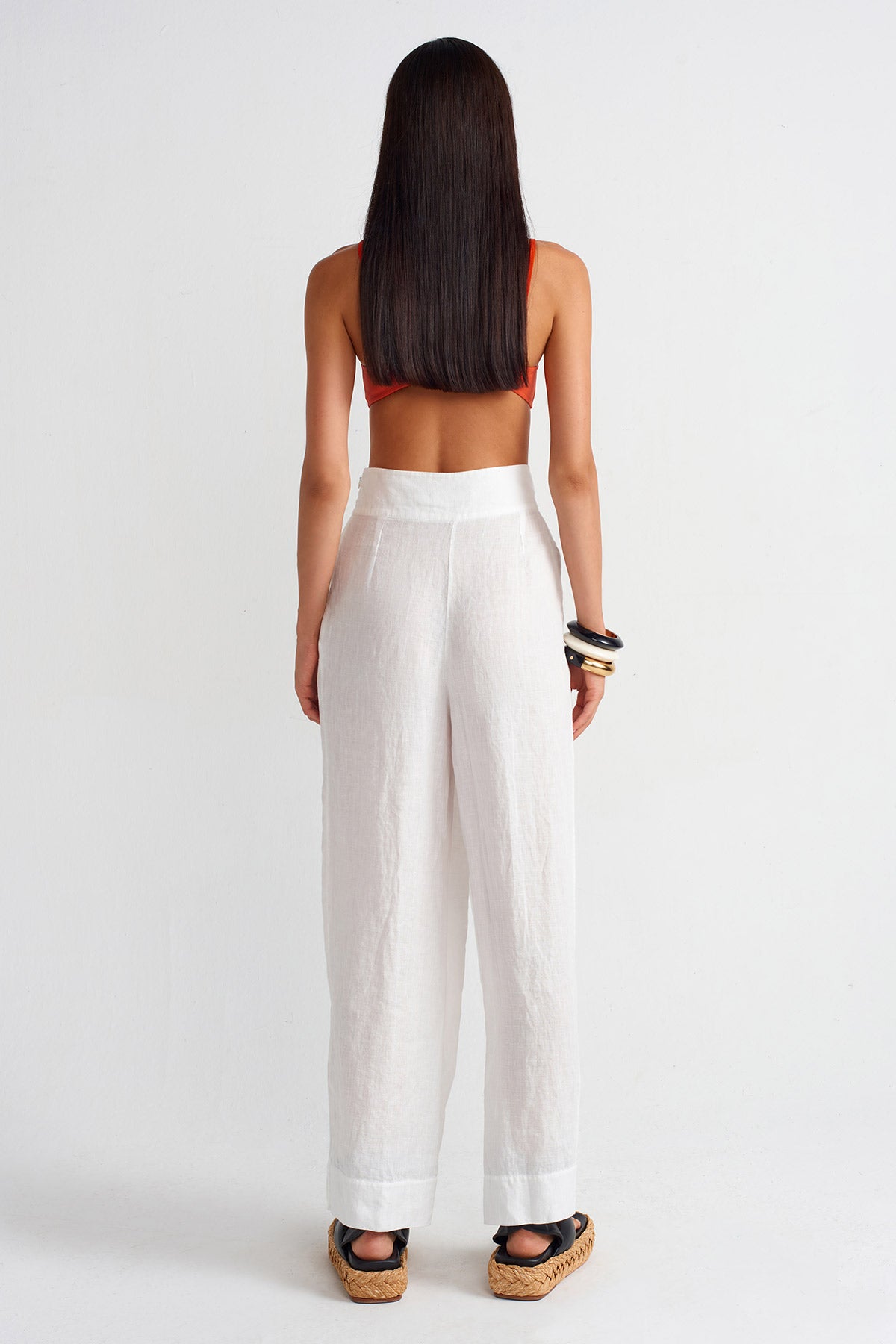 Off White Double-Breasted Linen Trousers-Y253013036