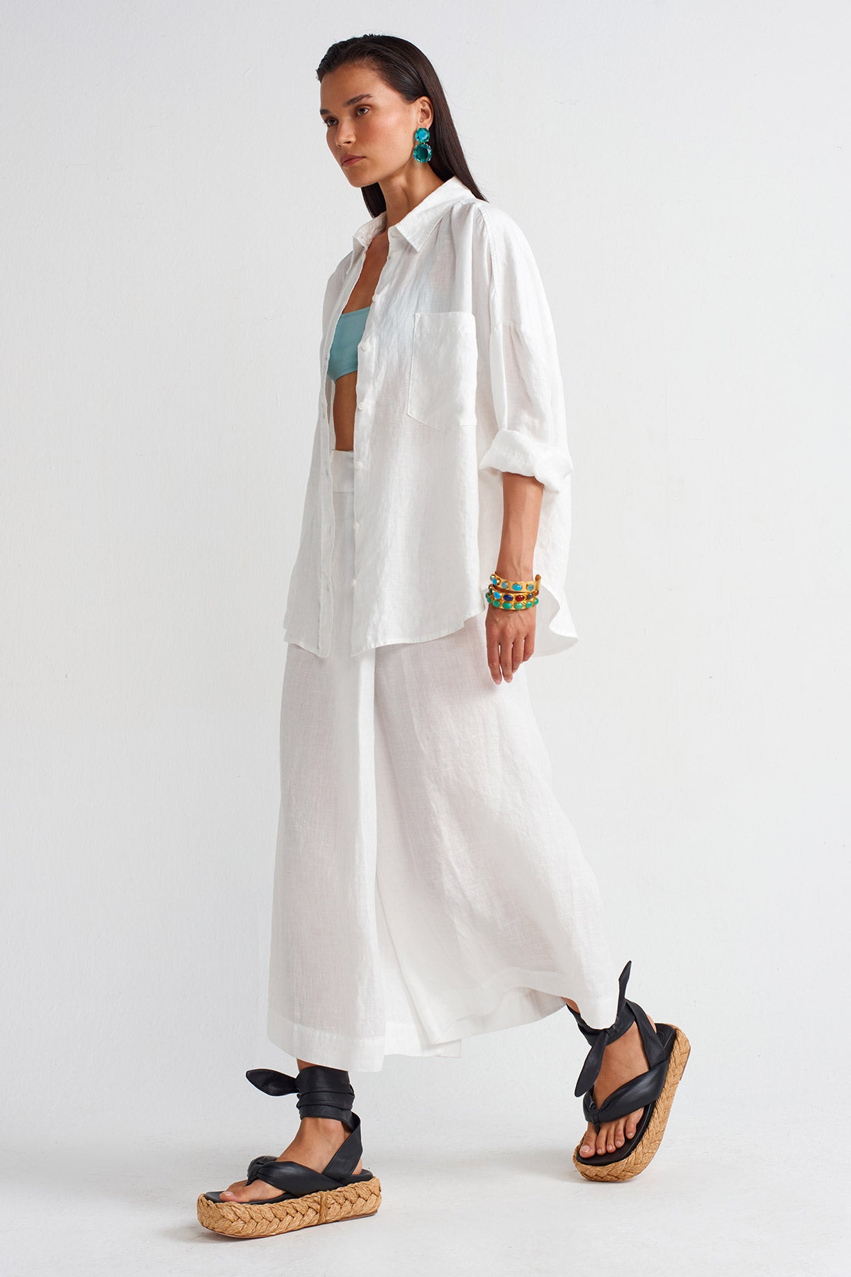 Off White Wrap Linen Trousers-Y253013038