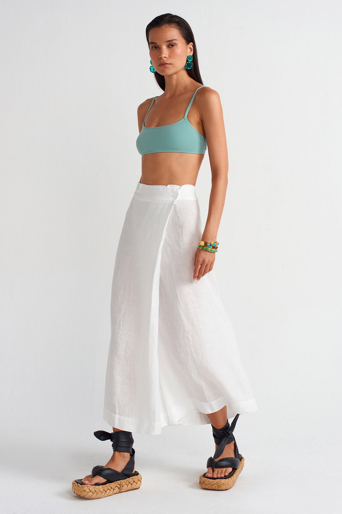 Off White Wrap Linen Trousers-Y253013038