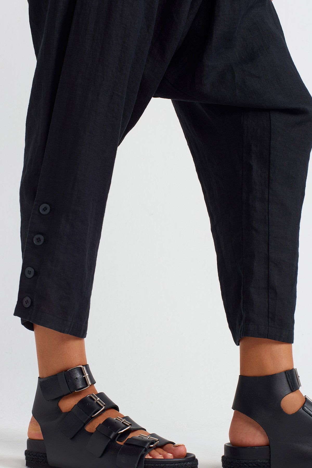Black Linen Harem Pants-Y253013044