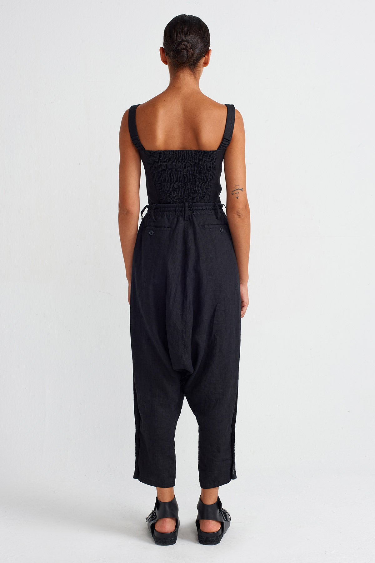 Black Linen Harem Pants-Y253013044