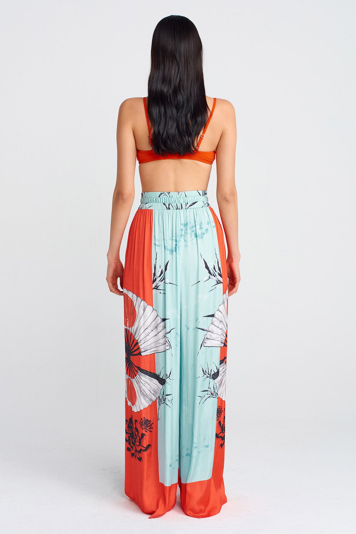 Printed Satin Wide-Leg Trousers-Y253013067