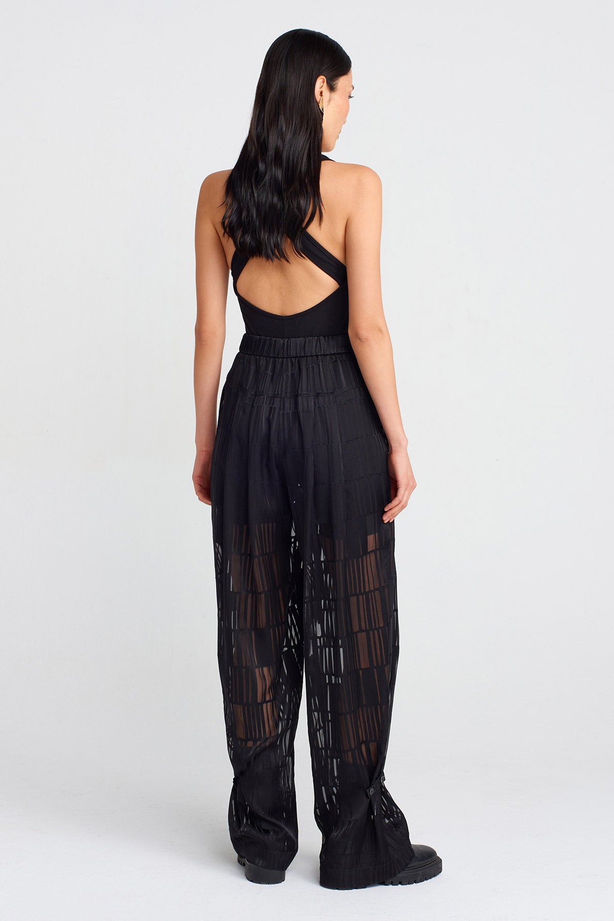 Black Transparent Printed Chic Pants-Y253013068