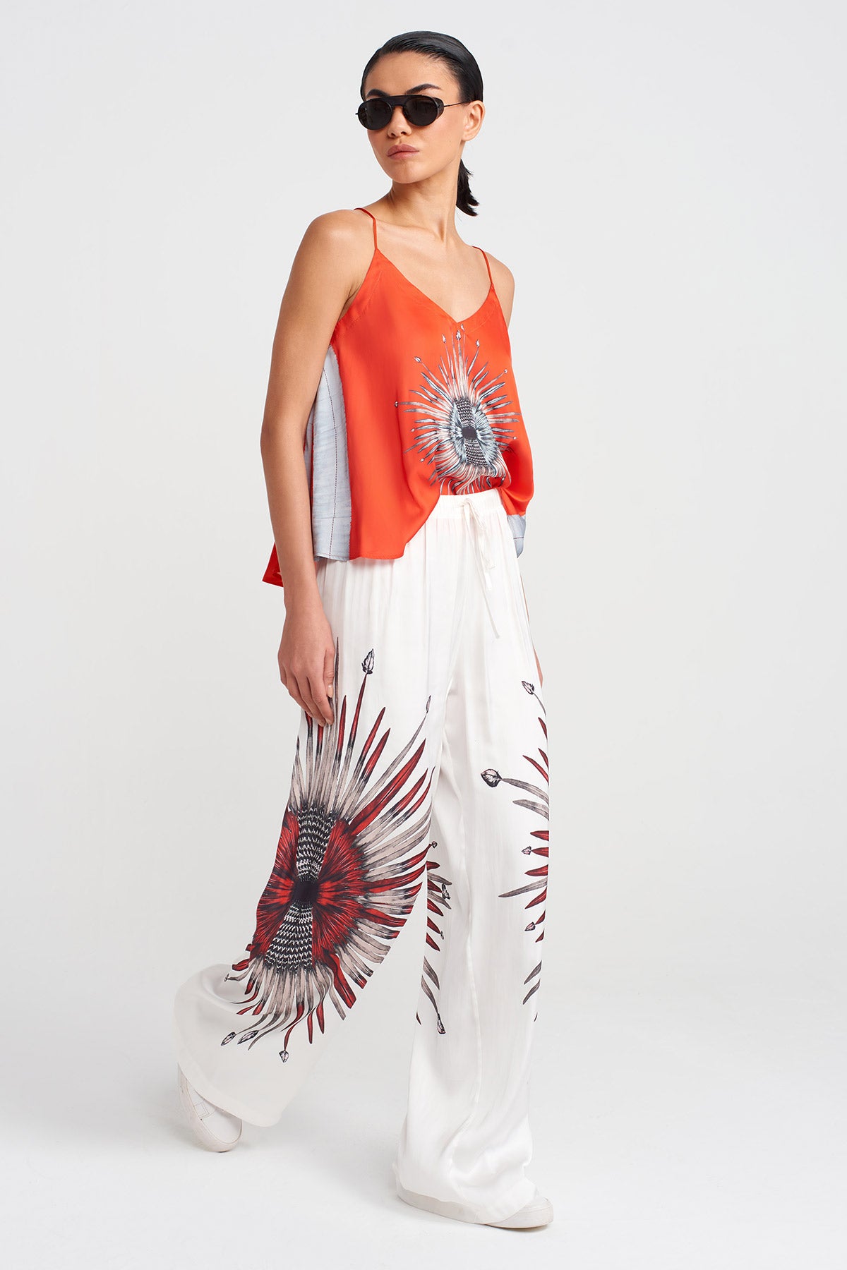 Off White Printed Satin Trousers-Y253013081