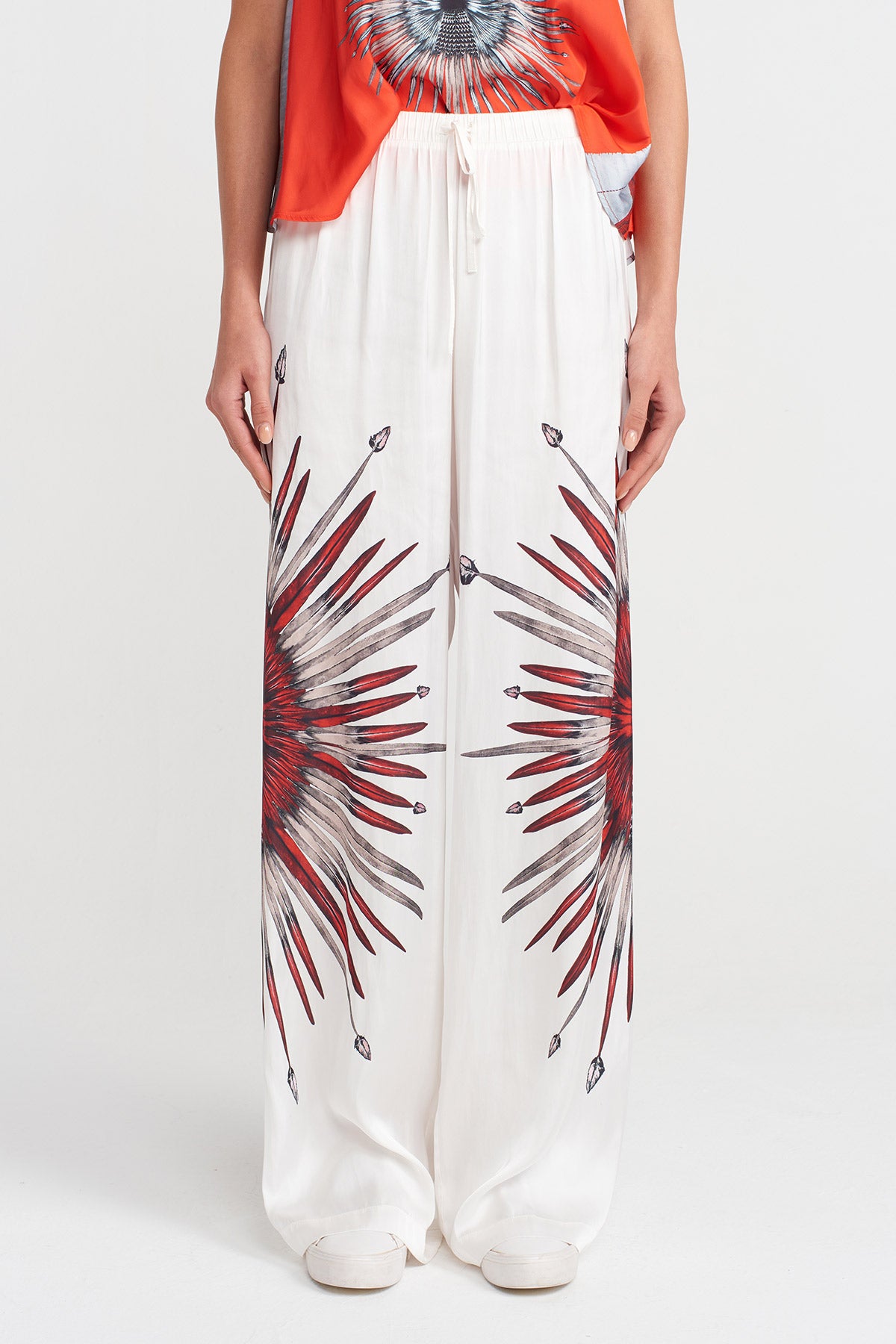 Off White Printed Satin Trousers-Y253013081