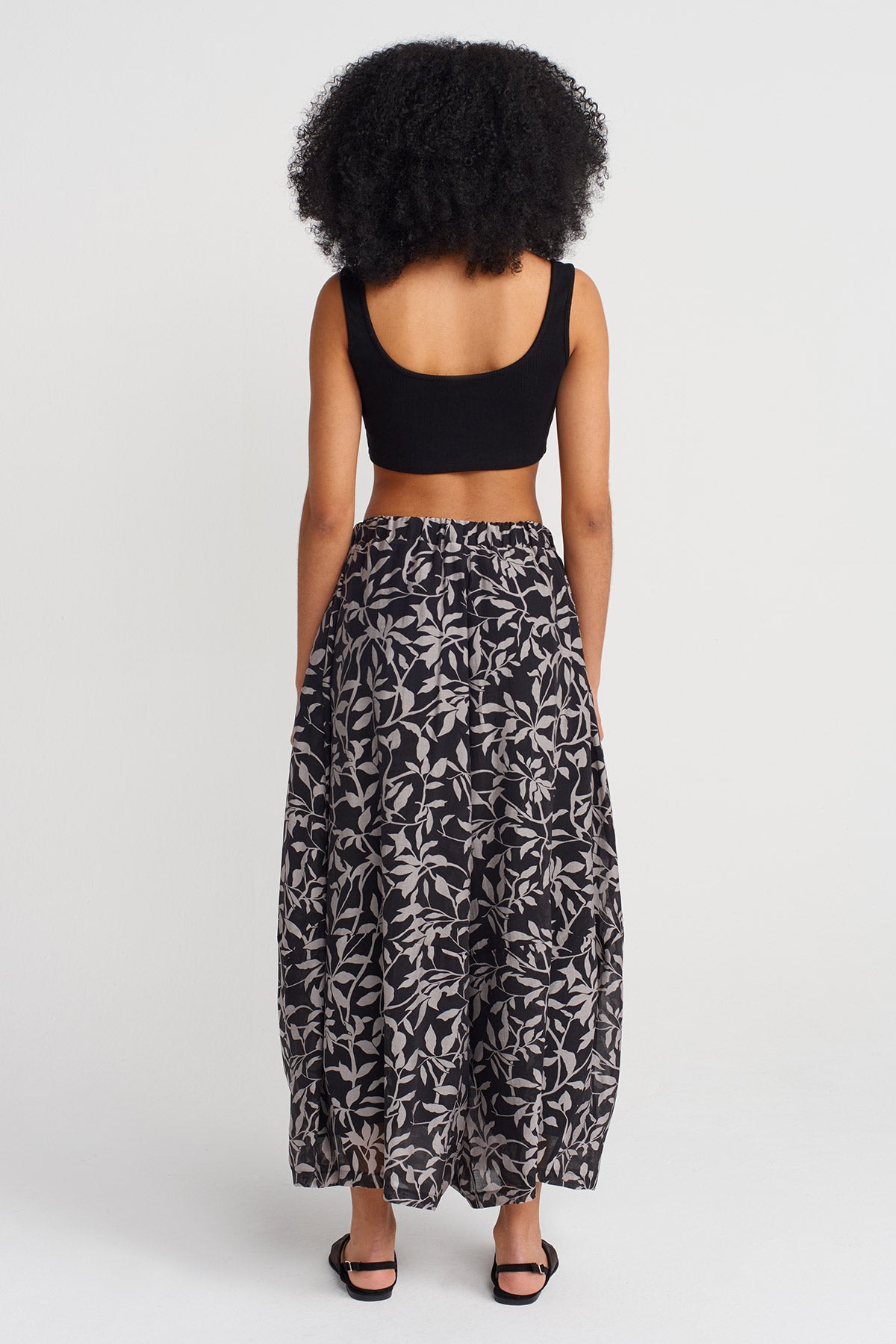 Black/Milk Floral Voile Wide-Leg Trousers-Y253013088