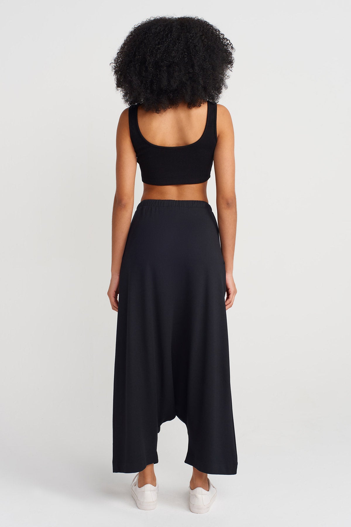 Black Sweat Fabric Harem Pants-Y253013089