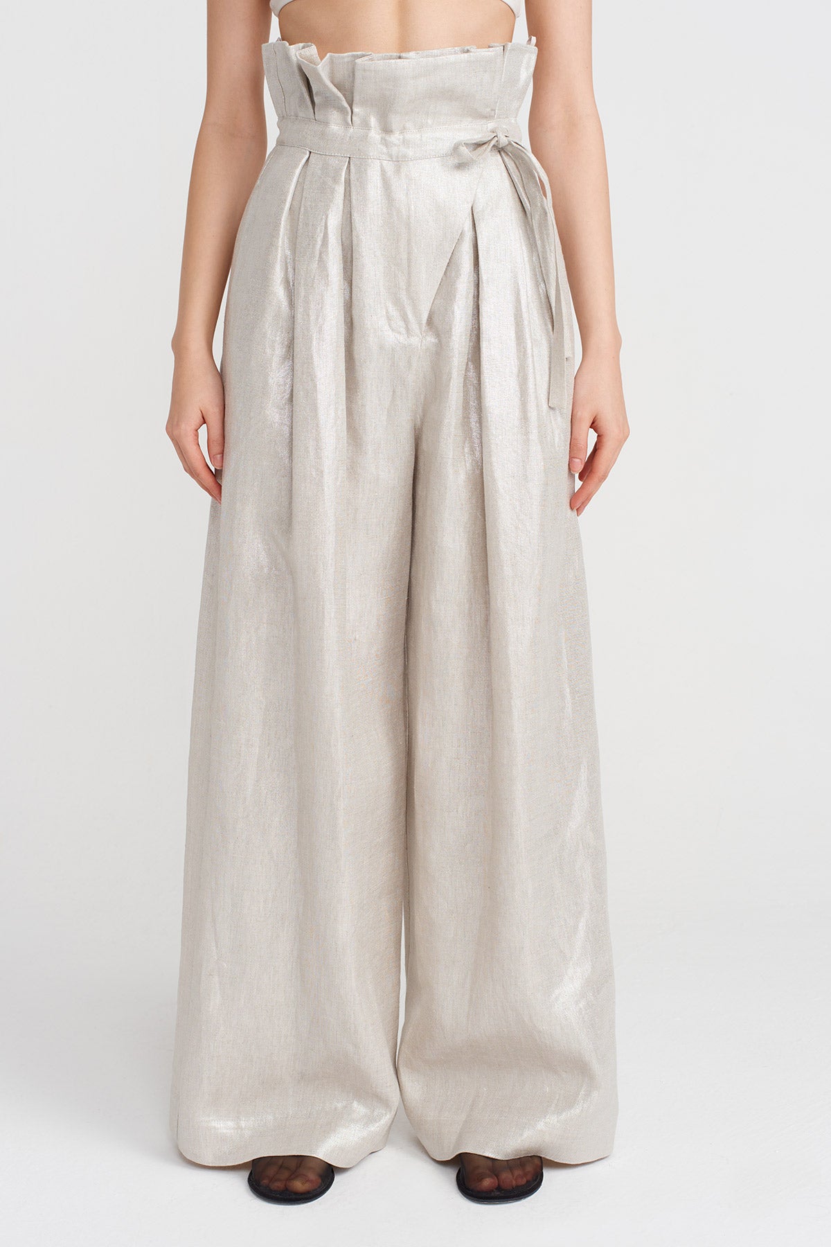 Silver Pleated Wide-Leg Trousers-Y253013092