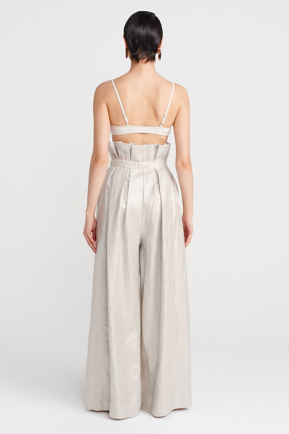Silver Pleated Wide-Leg Trousers-Y253013092