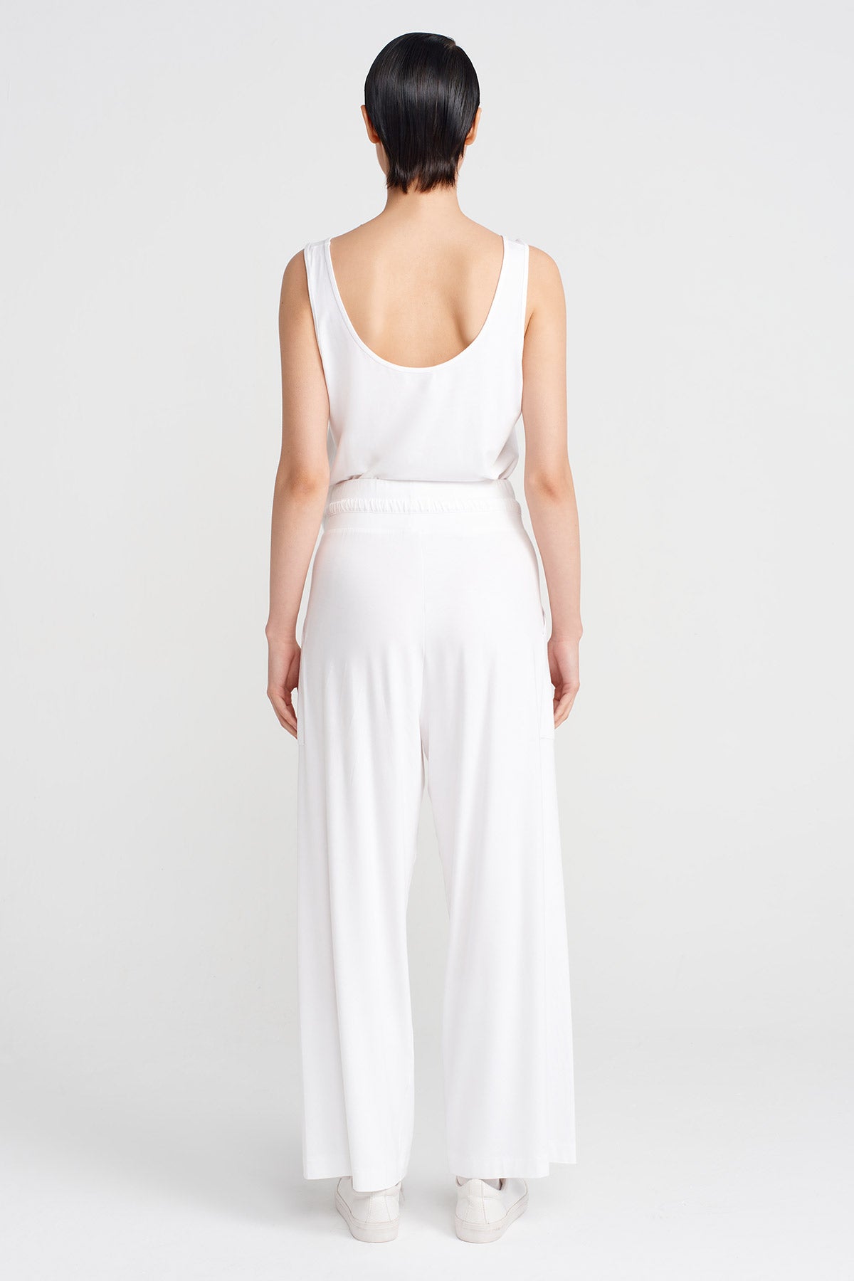 Off White Drawstring High-Waisted Trousers-Y253013093