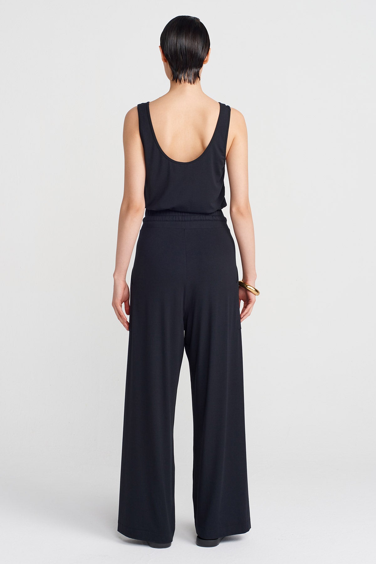 Black Drawstring High-Waisted Trousers-Y253013093