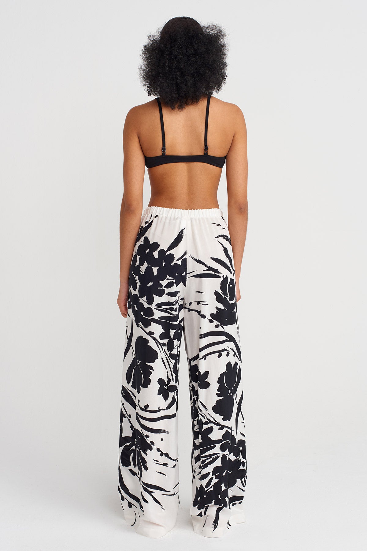 Off White/Black Patterned Wide-Leg Trousers-Y253013103
