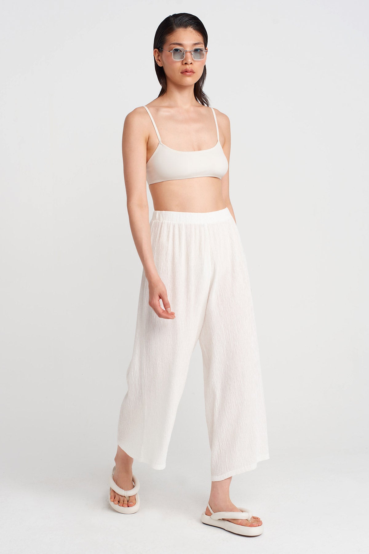 Off White Wide Crinkle Trousers-Y253013107