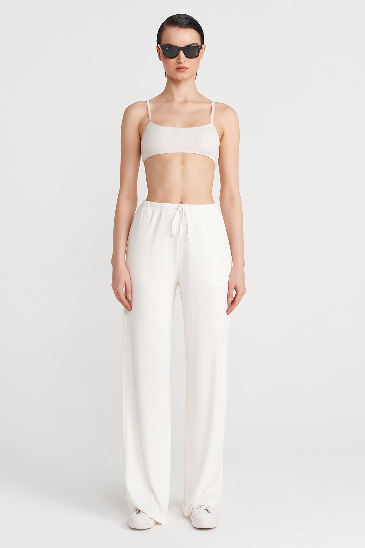 Ecru Bamboo Wide-Leg Pants-Y253013111