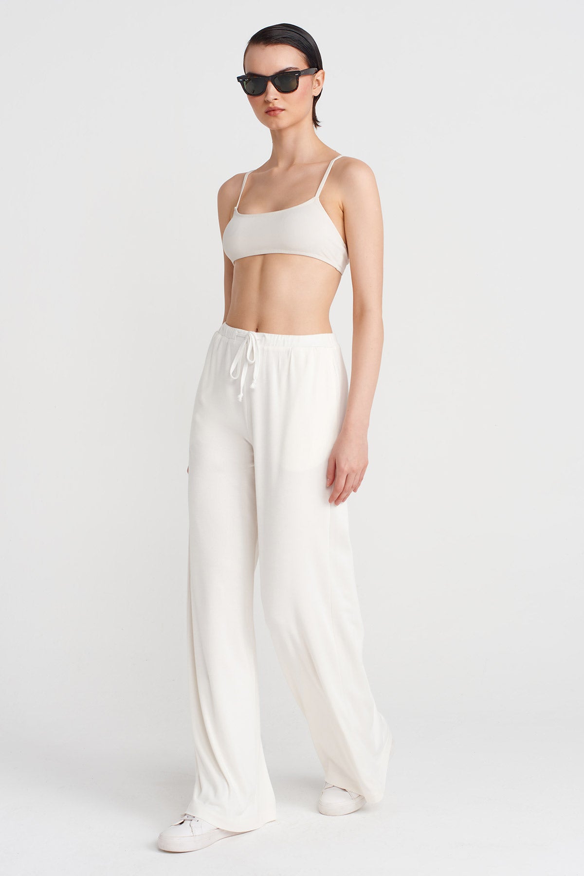 Ecru Bamboo Wide-Leg Pants-Y253013111