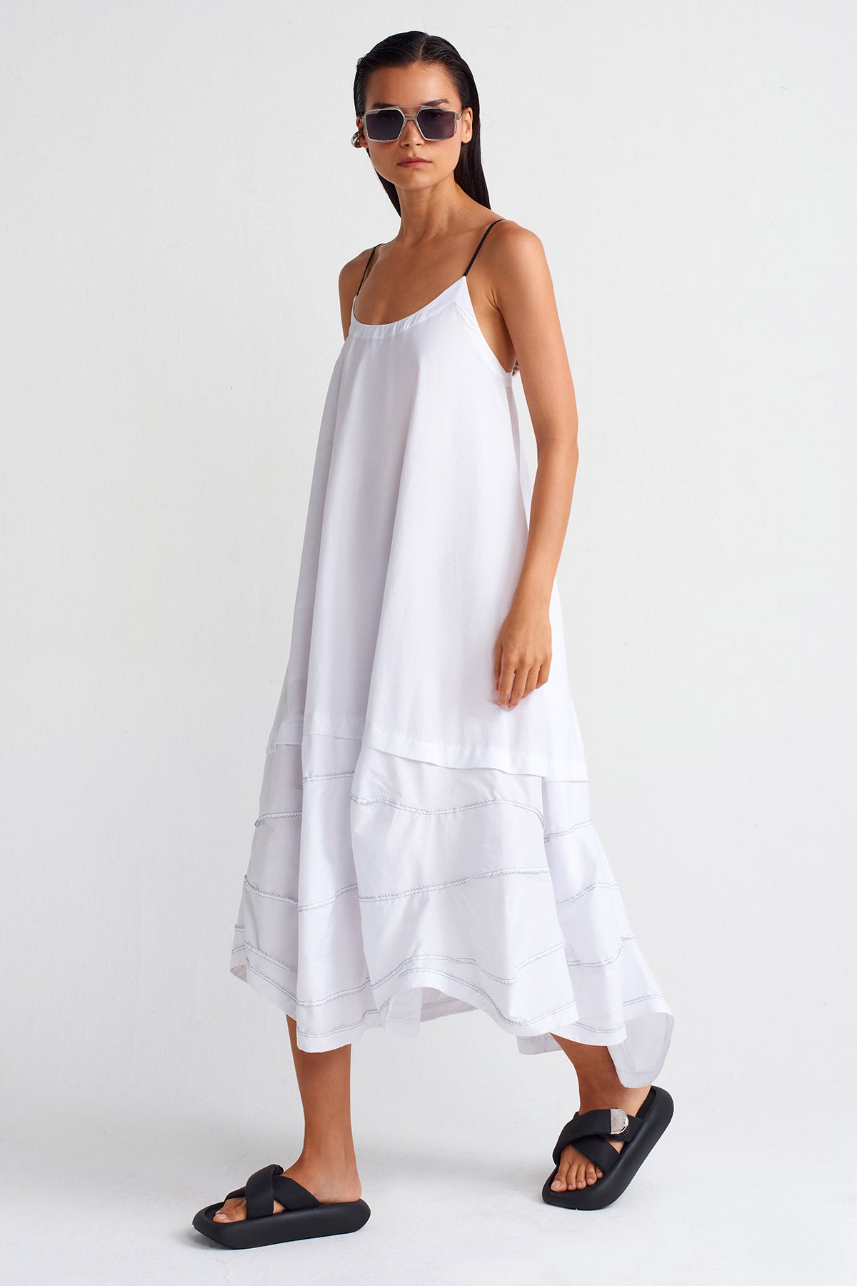 Off White Double-Fabric Strap Dress-Y254014011