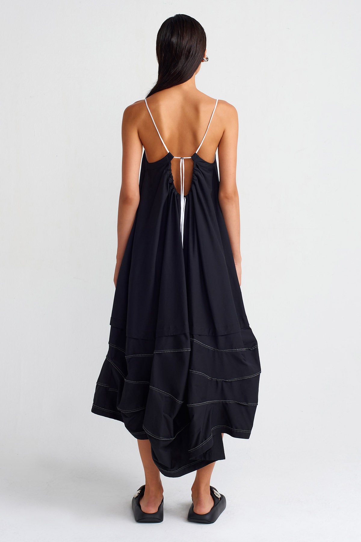 Black Double-Fabric Strap Dress-Y254014011