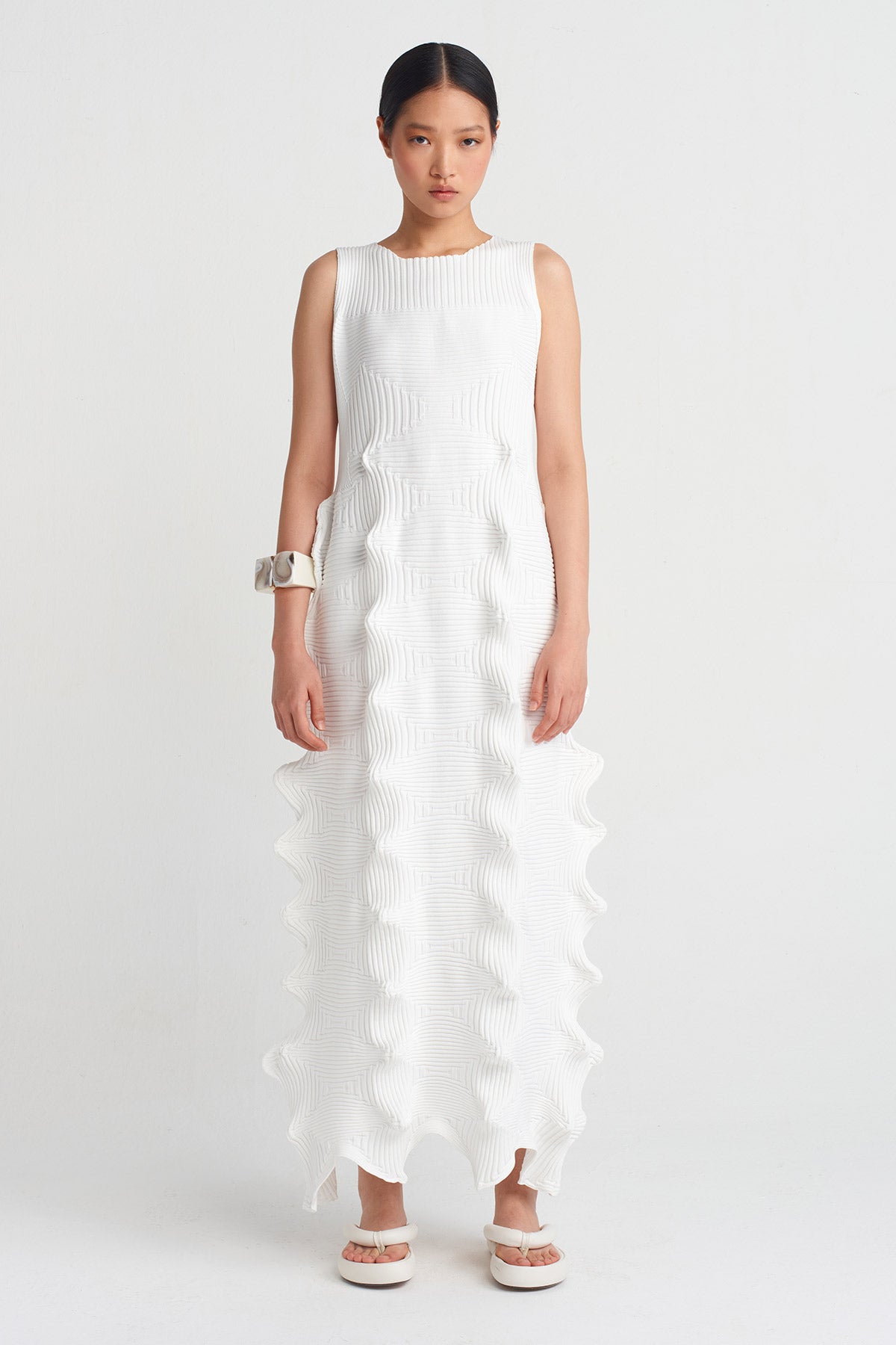 Off White Origami Knit Maxi Dress-Y254014092