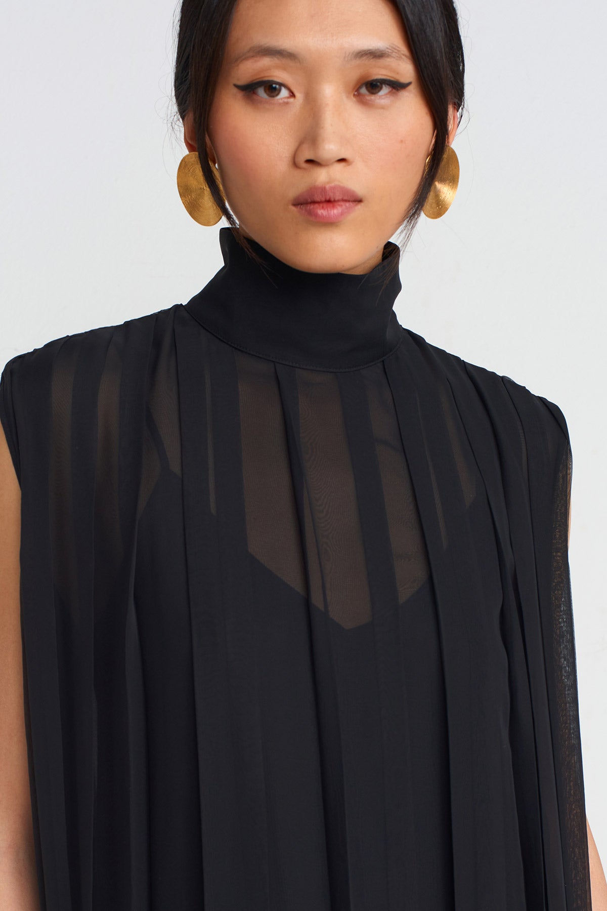 Black Chiffon Sleeveless Elegant Dress-Y254014096