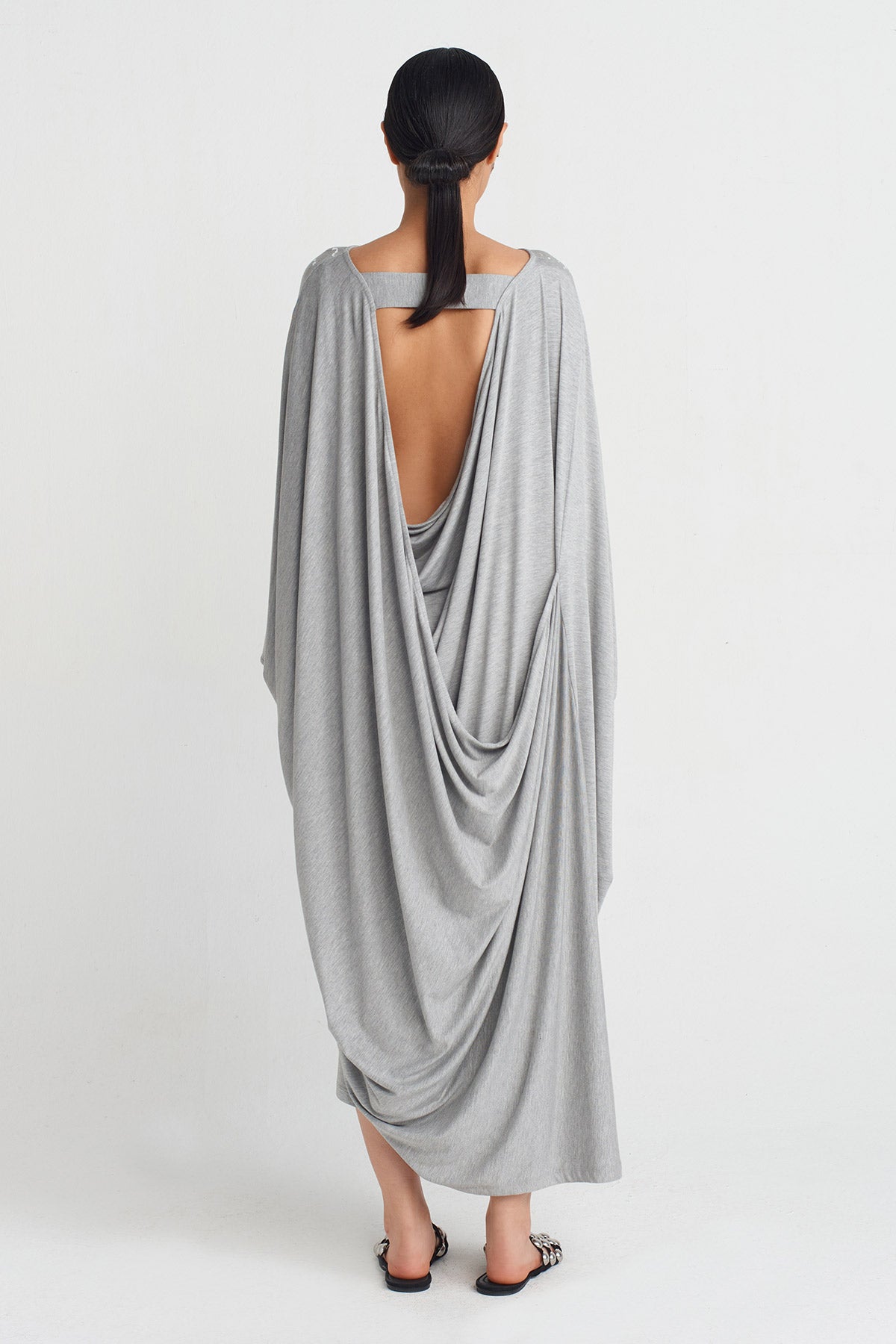 Grey Melange Silver Print Dress-Y254014101