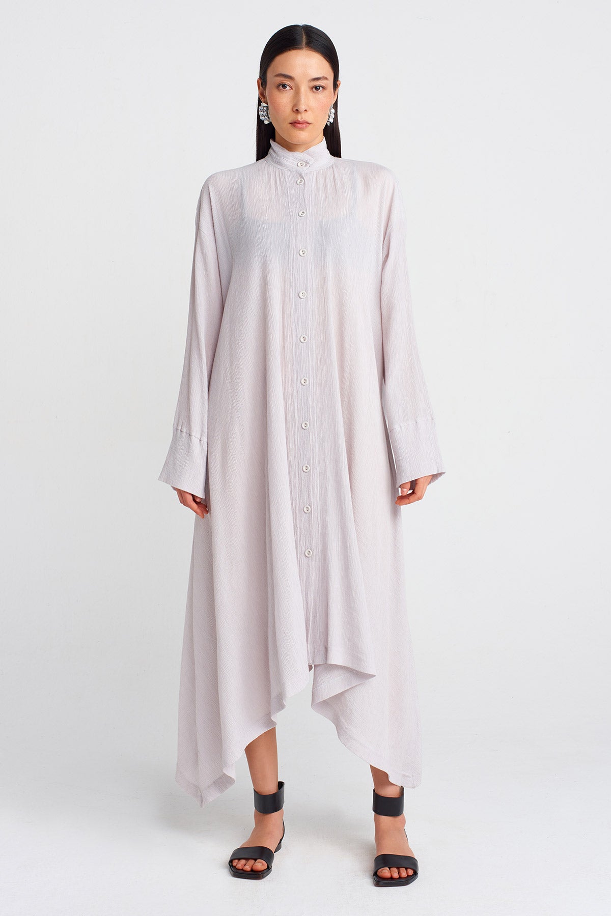 Ice Crinkle Fabric Shirt Dress-Y254014109