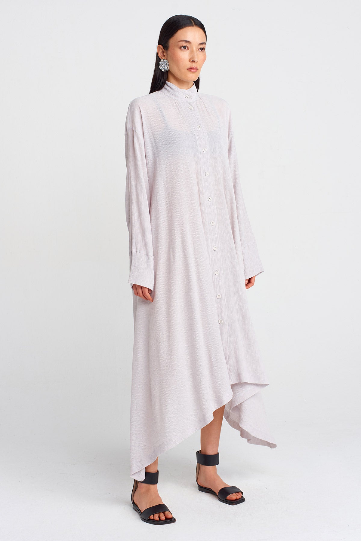 Ice Crinkle Fabric Shirt Dress-Y254014109