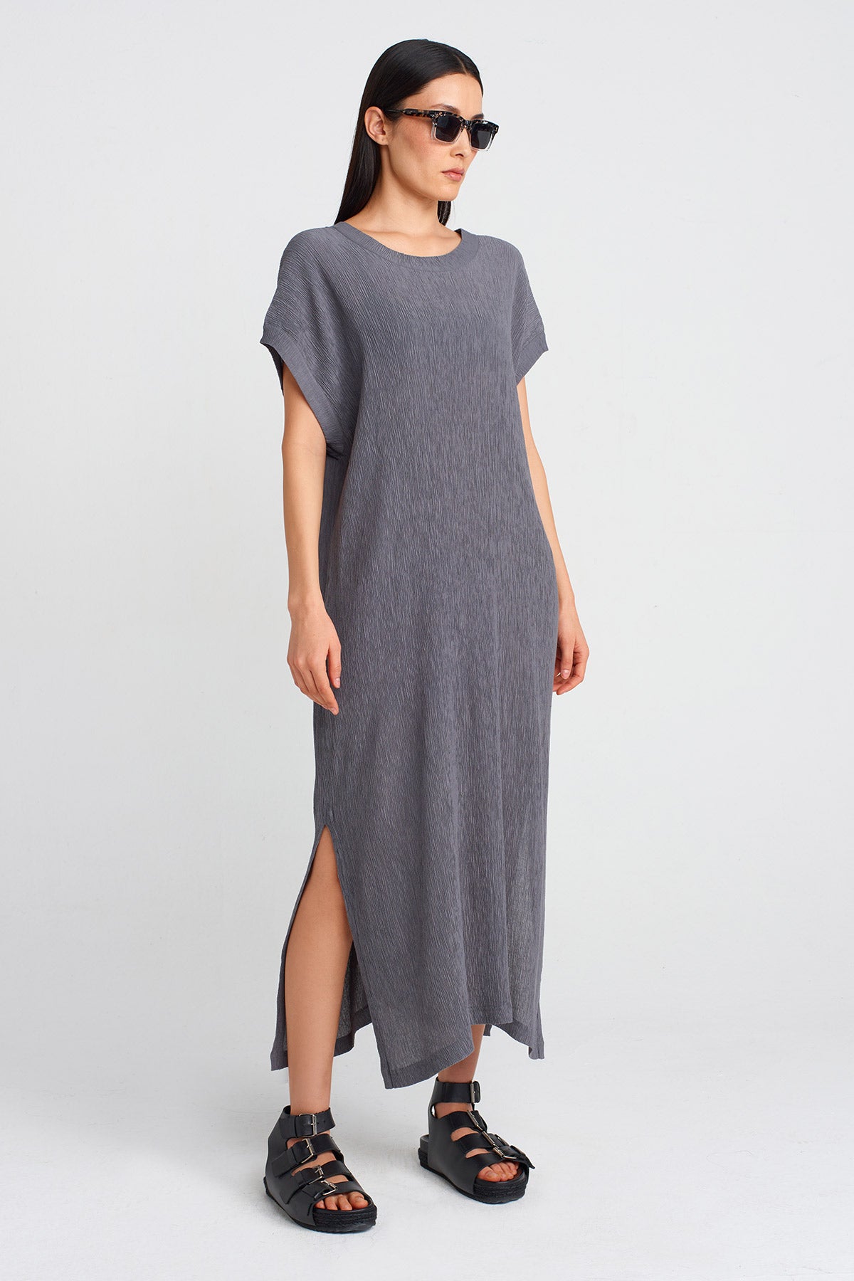 Steel Crinkle Fabric Dress-Y254014110
