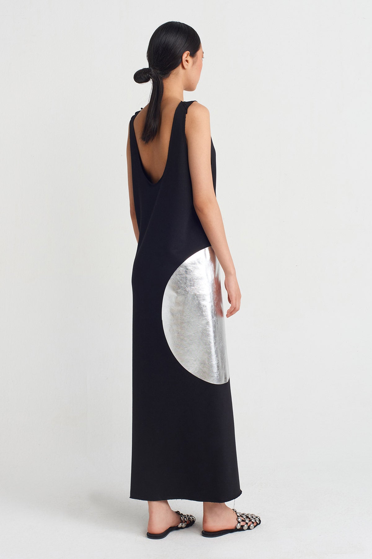 Black/Silver Circle Printed Dress-Y254014111