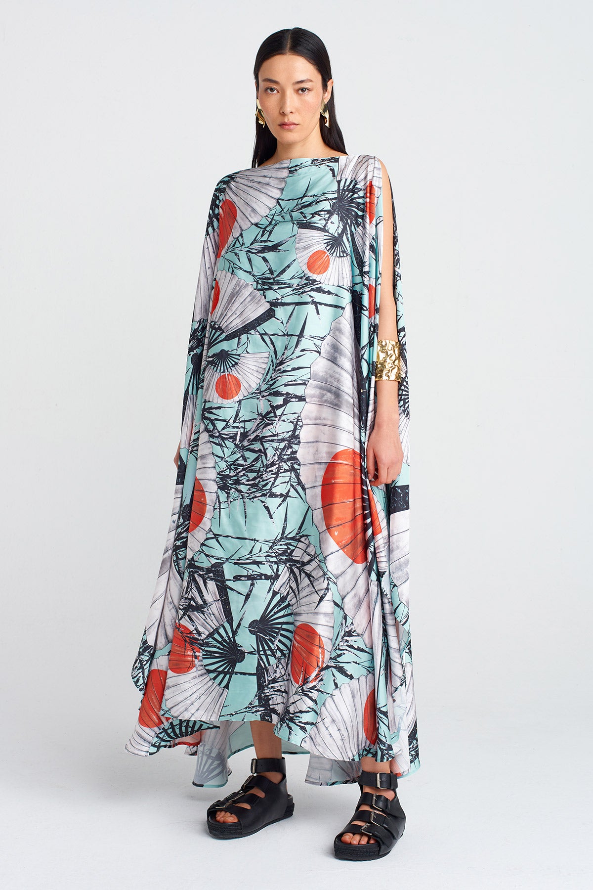 Printed Printed Satin Dress-Y254014115