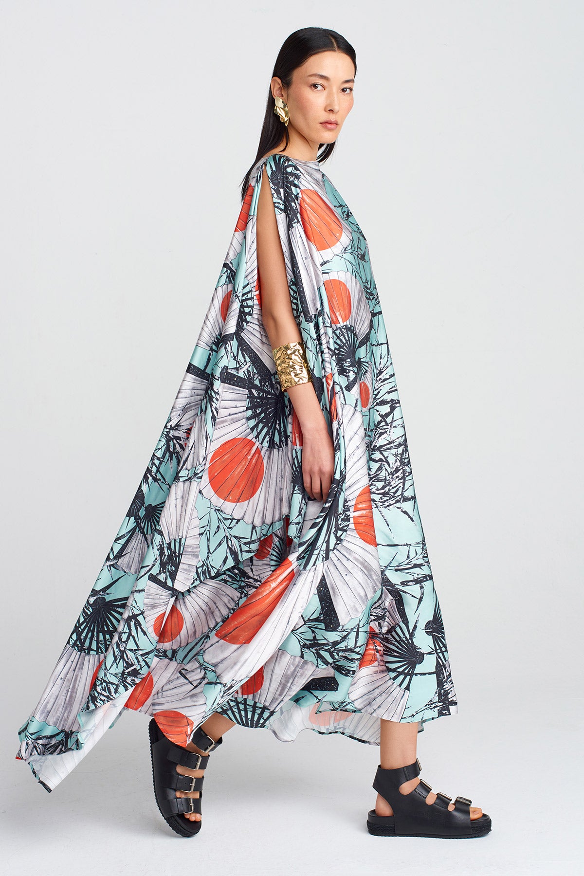 Printed Printed Satin Dress-Y254014115
