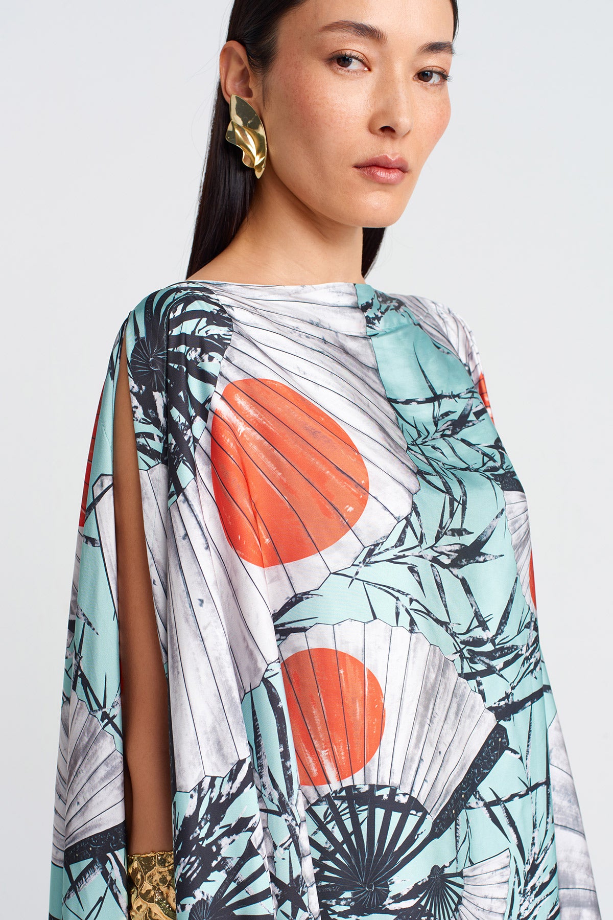 Printed Printed Satin Dress-Y254014115
