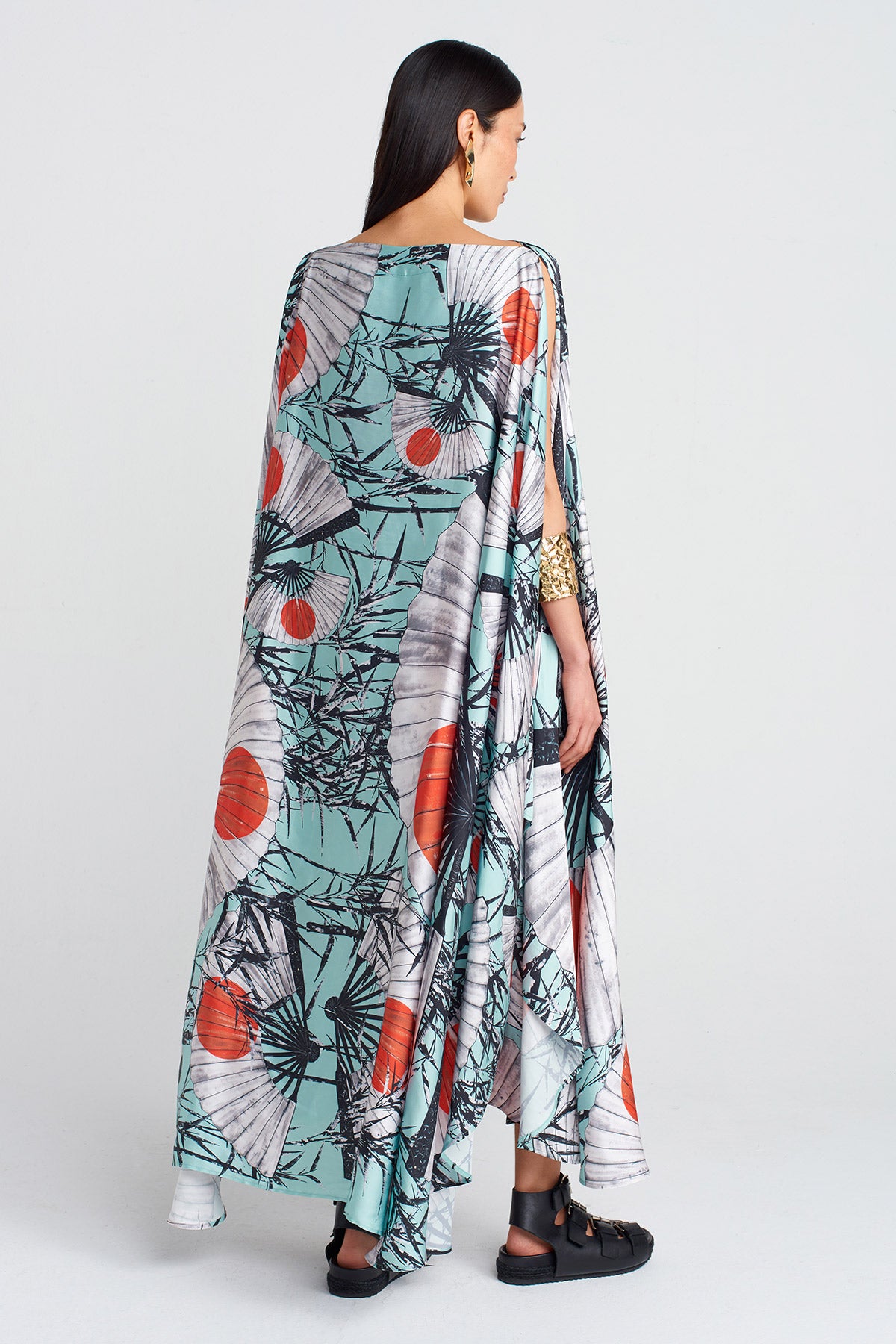 Printed Printed Satin Dress-Y254014115