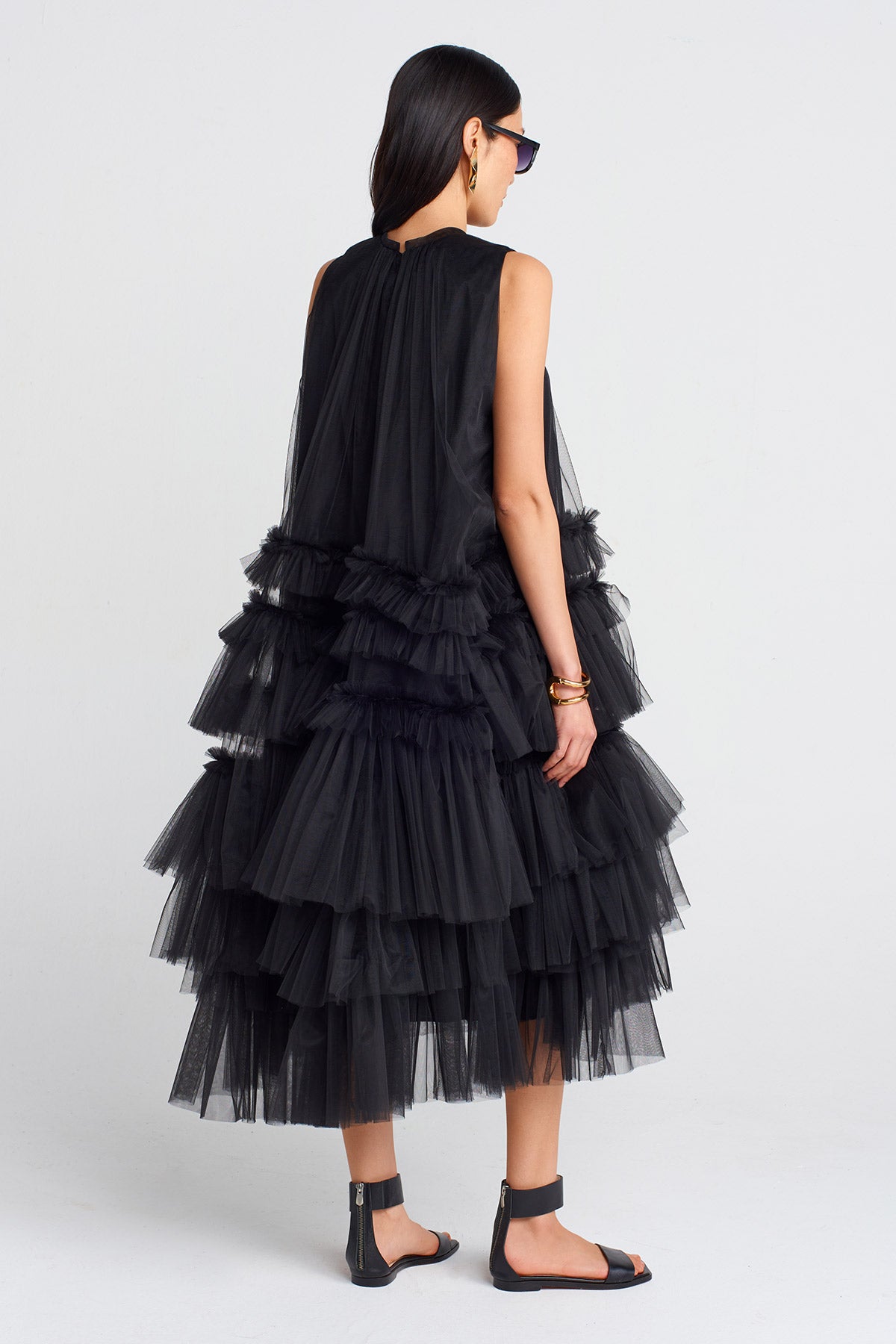 Black Ruffled Puffy Tulle Dress-Y254014117