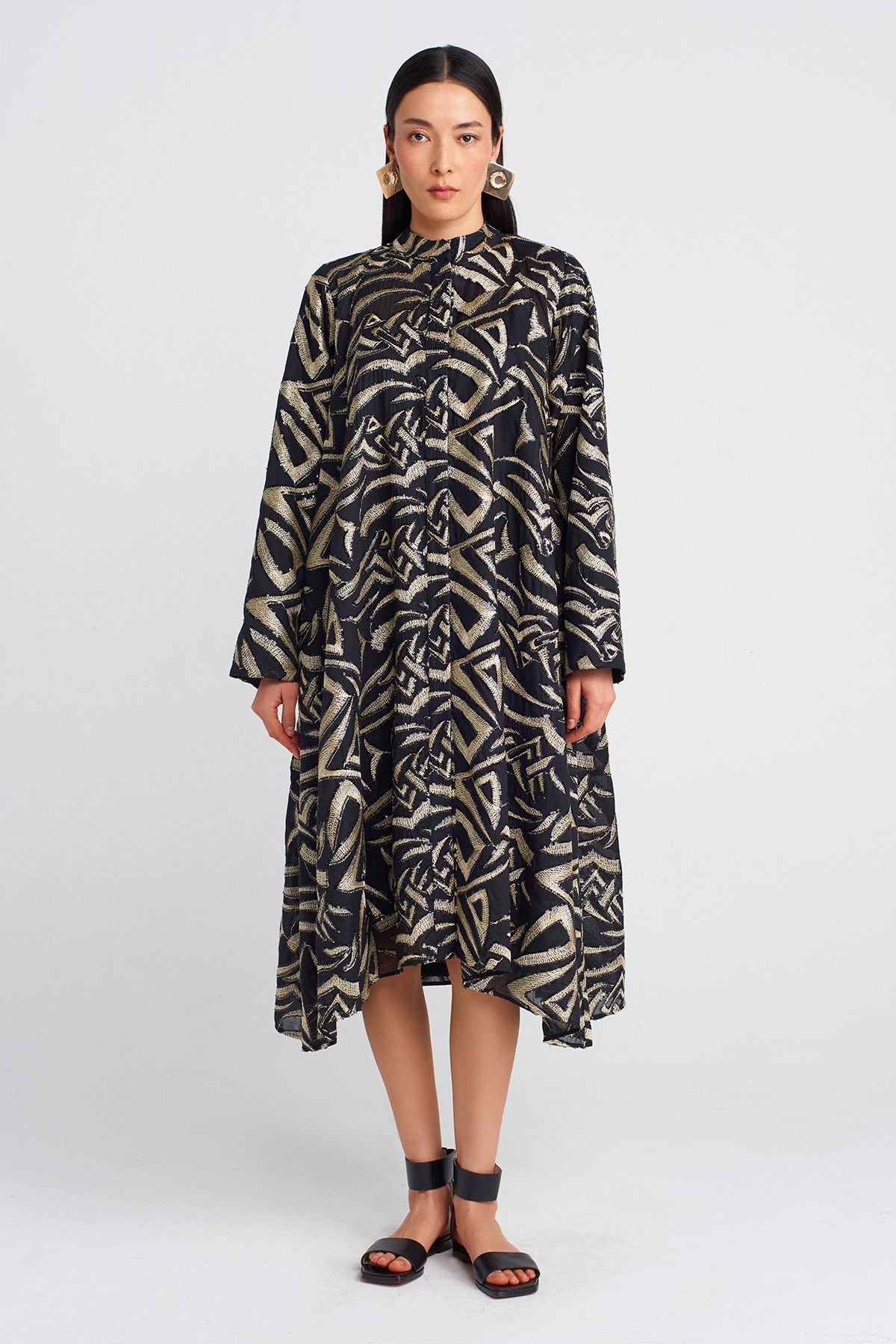 Black Gold Embroidered Dress-Y254014120