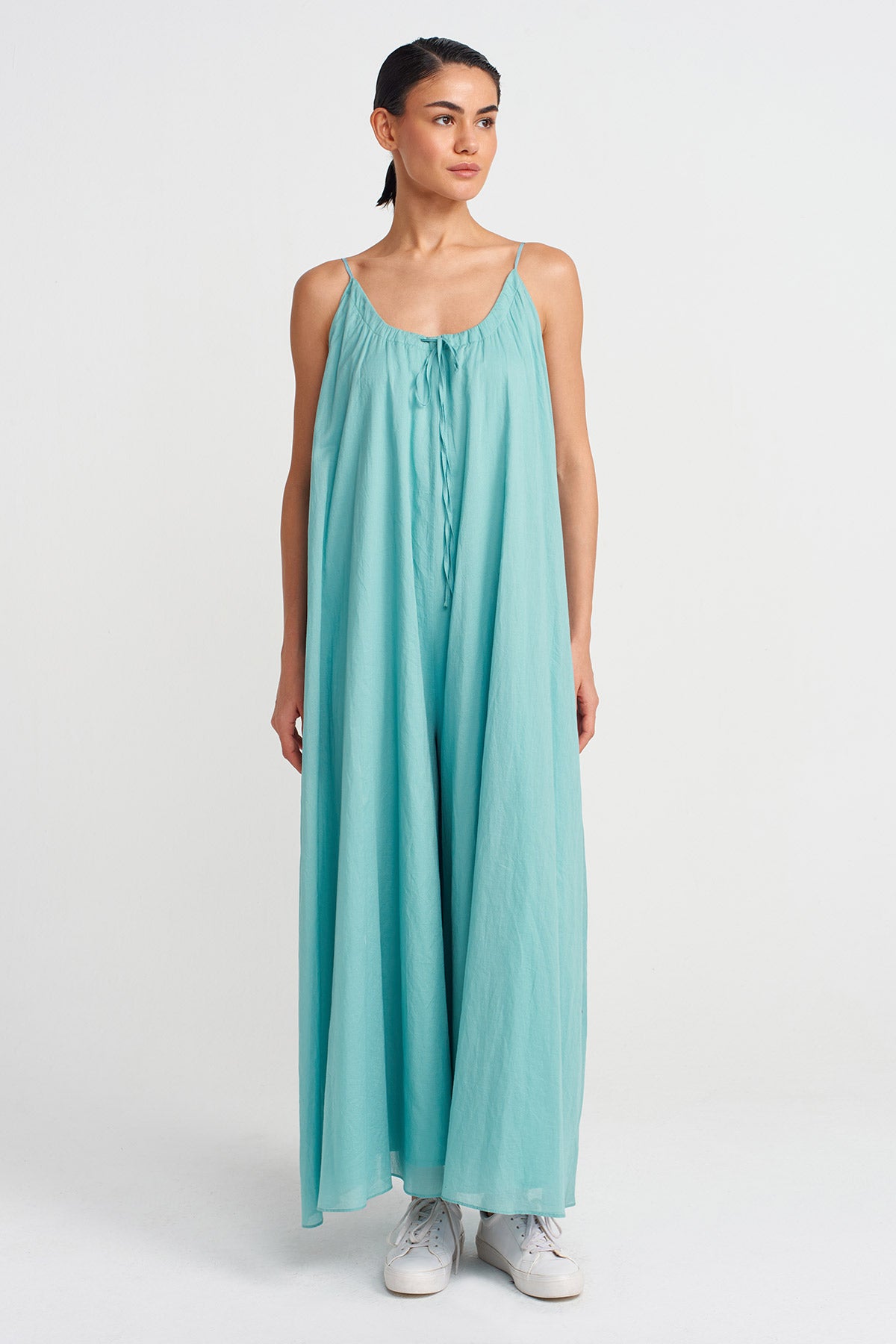 Turquoise Thin Strap Voile Jumpsuit-Y254014141