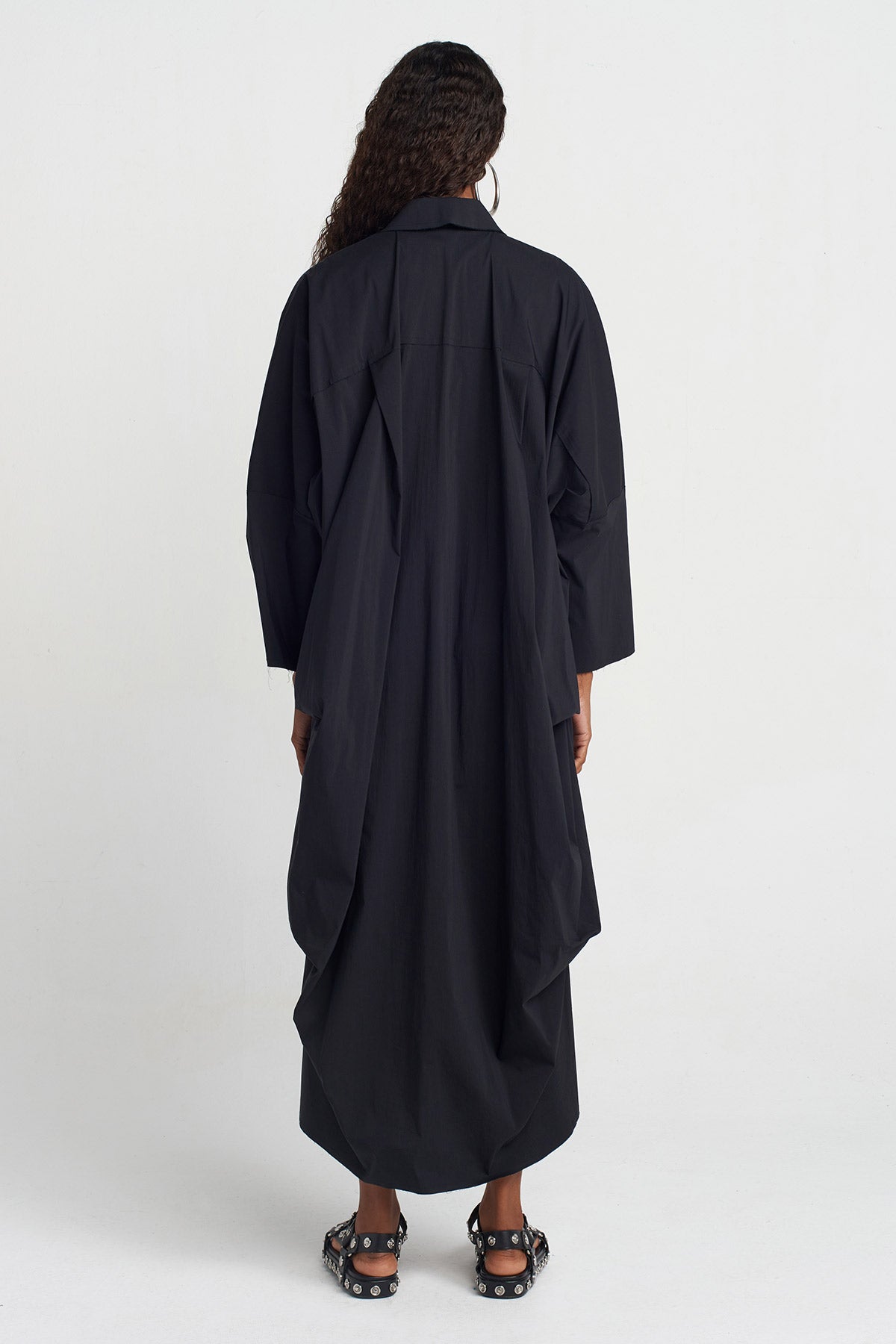Black Pocketed Shirt Dress-Y254014142