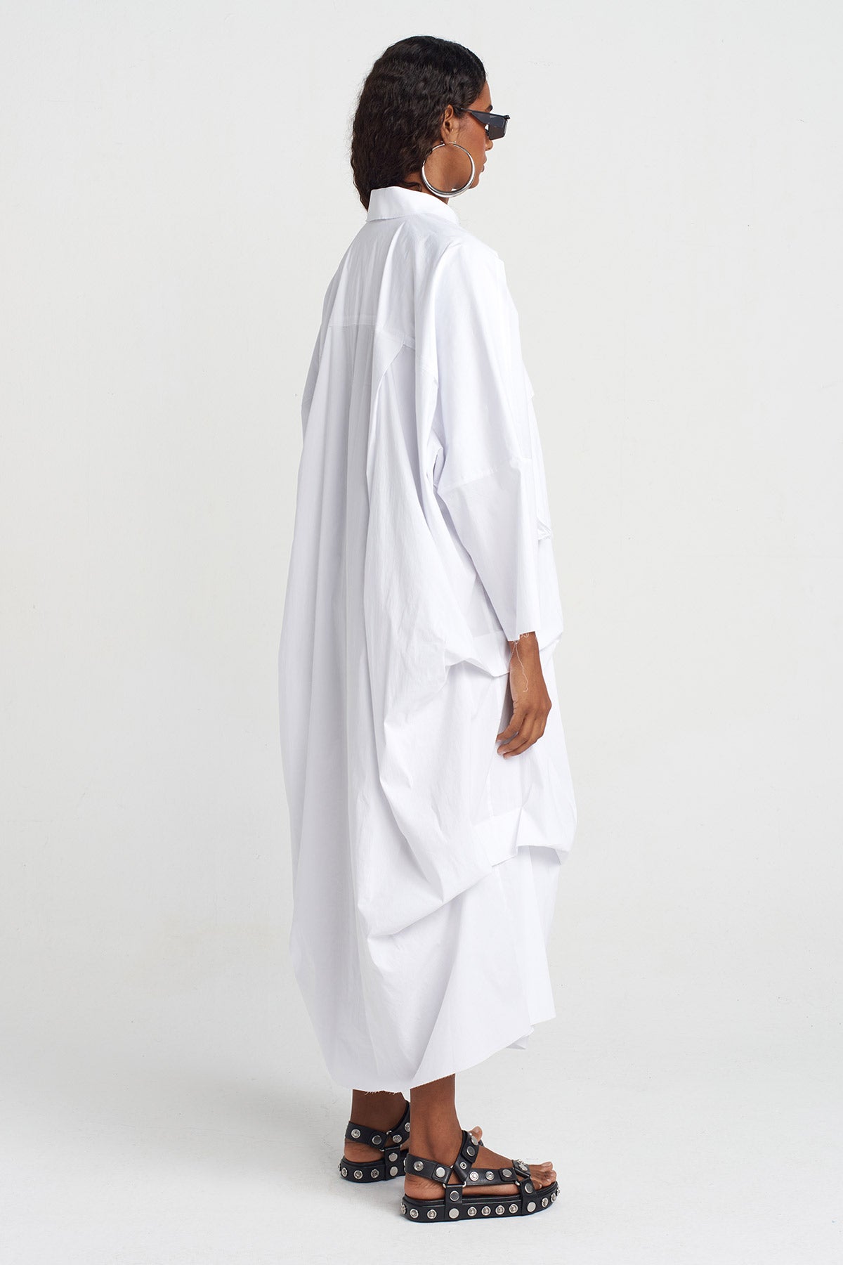 Off White Pocketed Shirt Dress-Y254014142