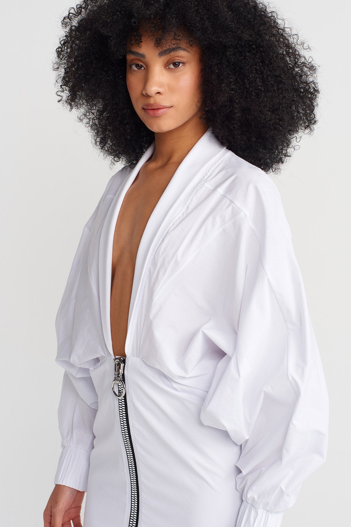 Off White Zipped Fitted Waist Dress-Y254014143