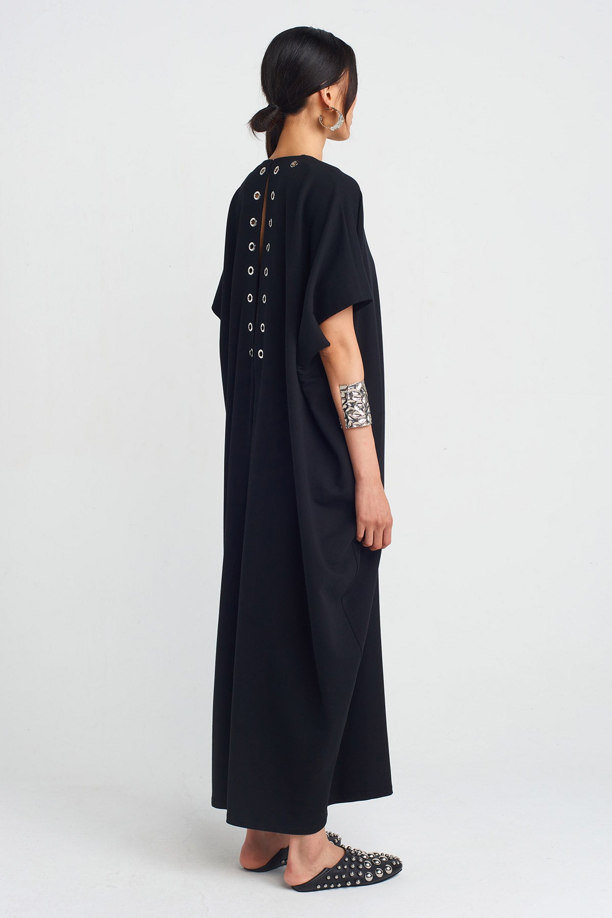 Black V-Neck Loose Dress-Y254014149