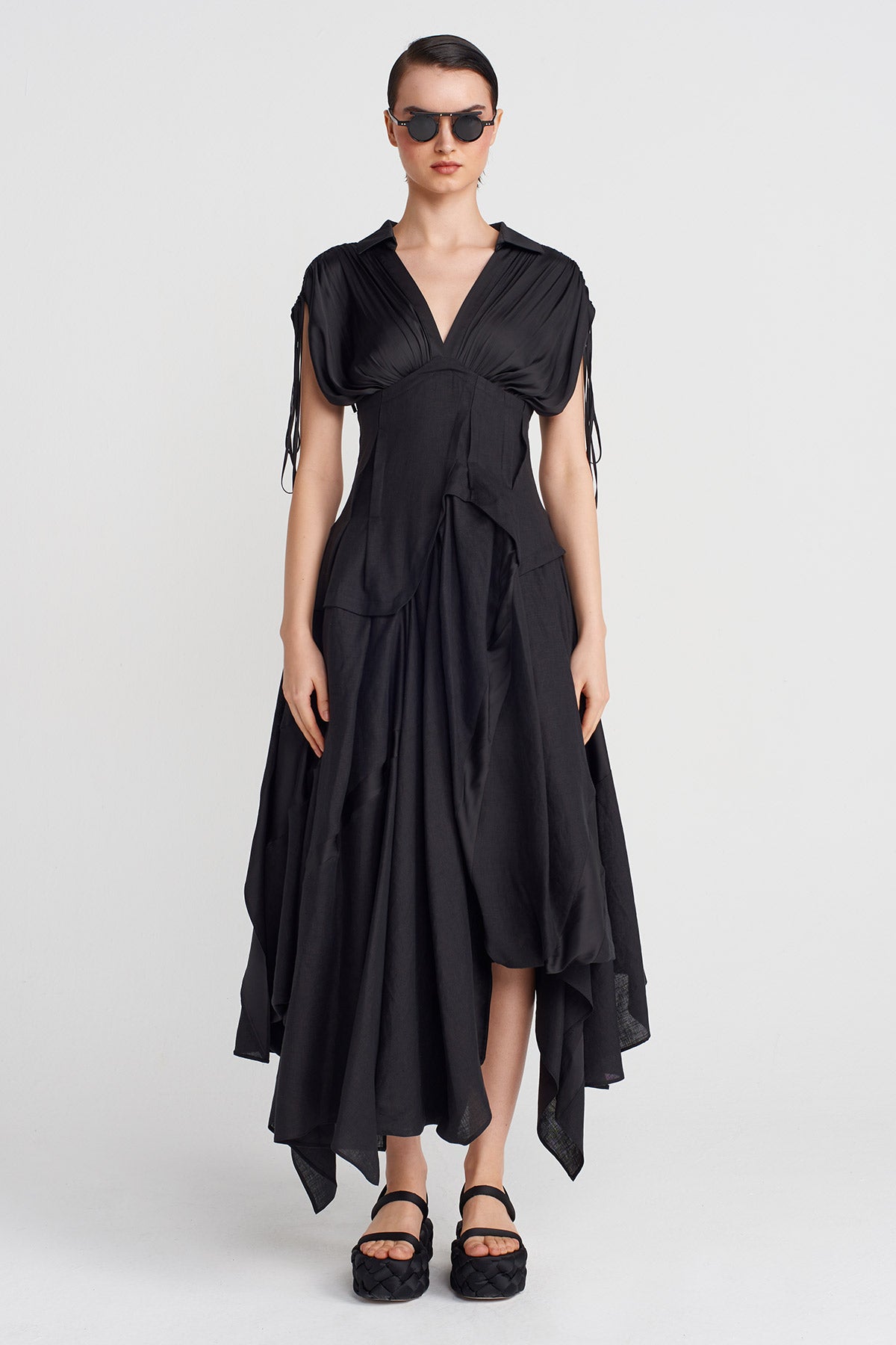 Black Corset Asymmetrical Dress-Y254014155