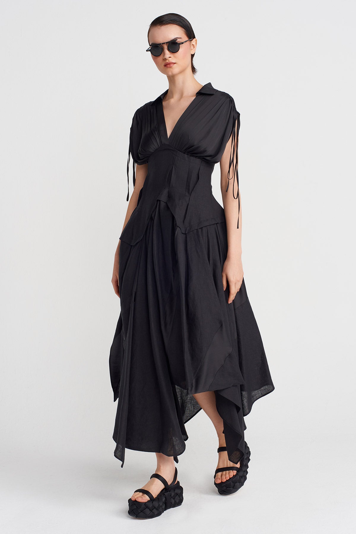 Black Corset Asymmetrical Dress-Y254014155