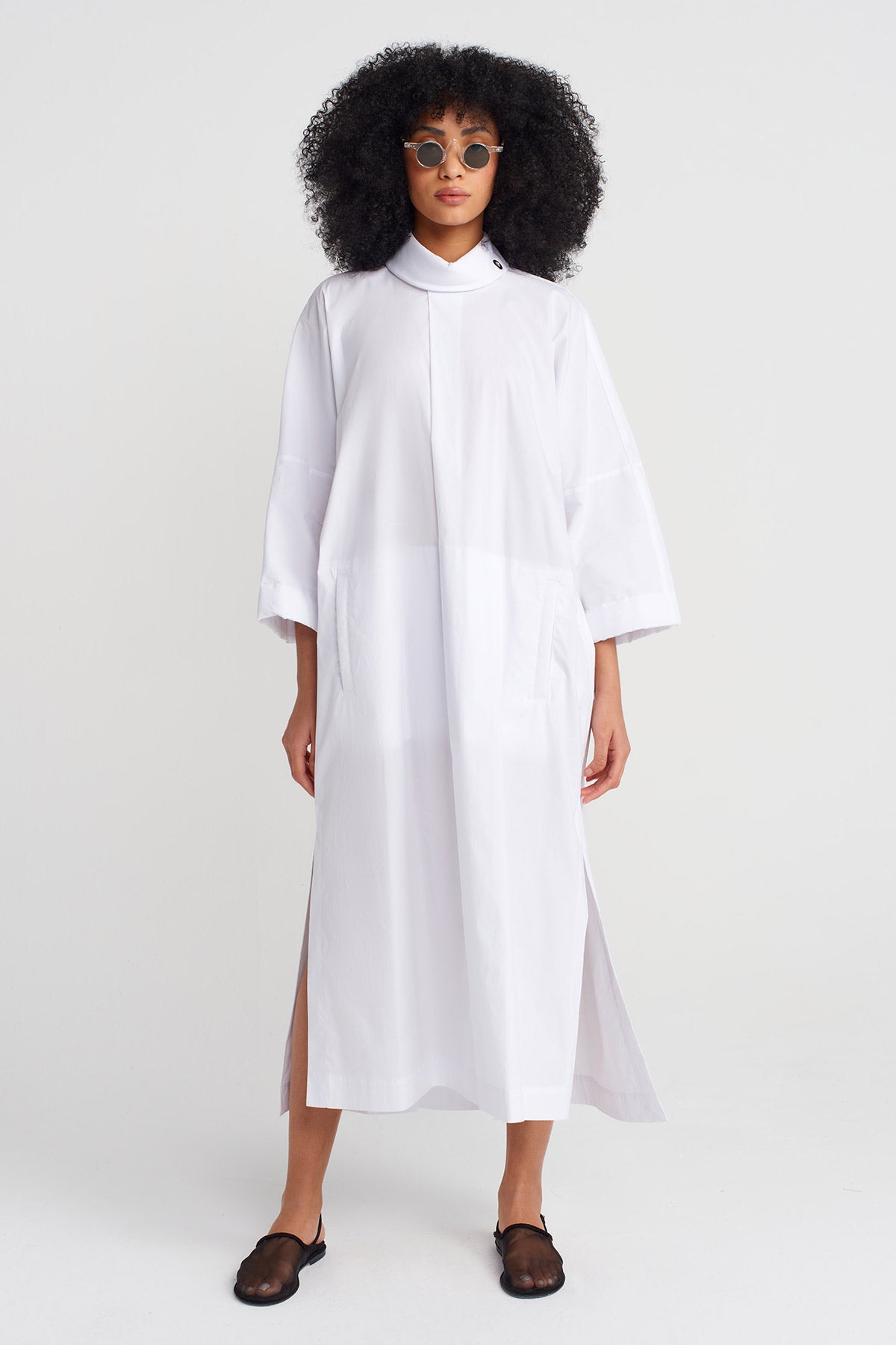 Off White High-Neck Poplin Dress-Y254014159