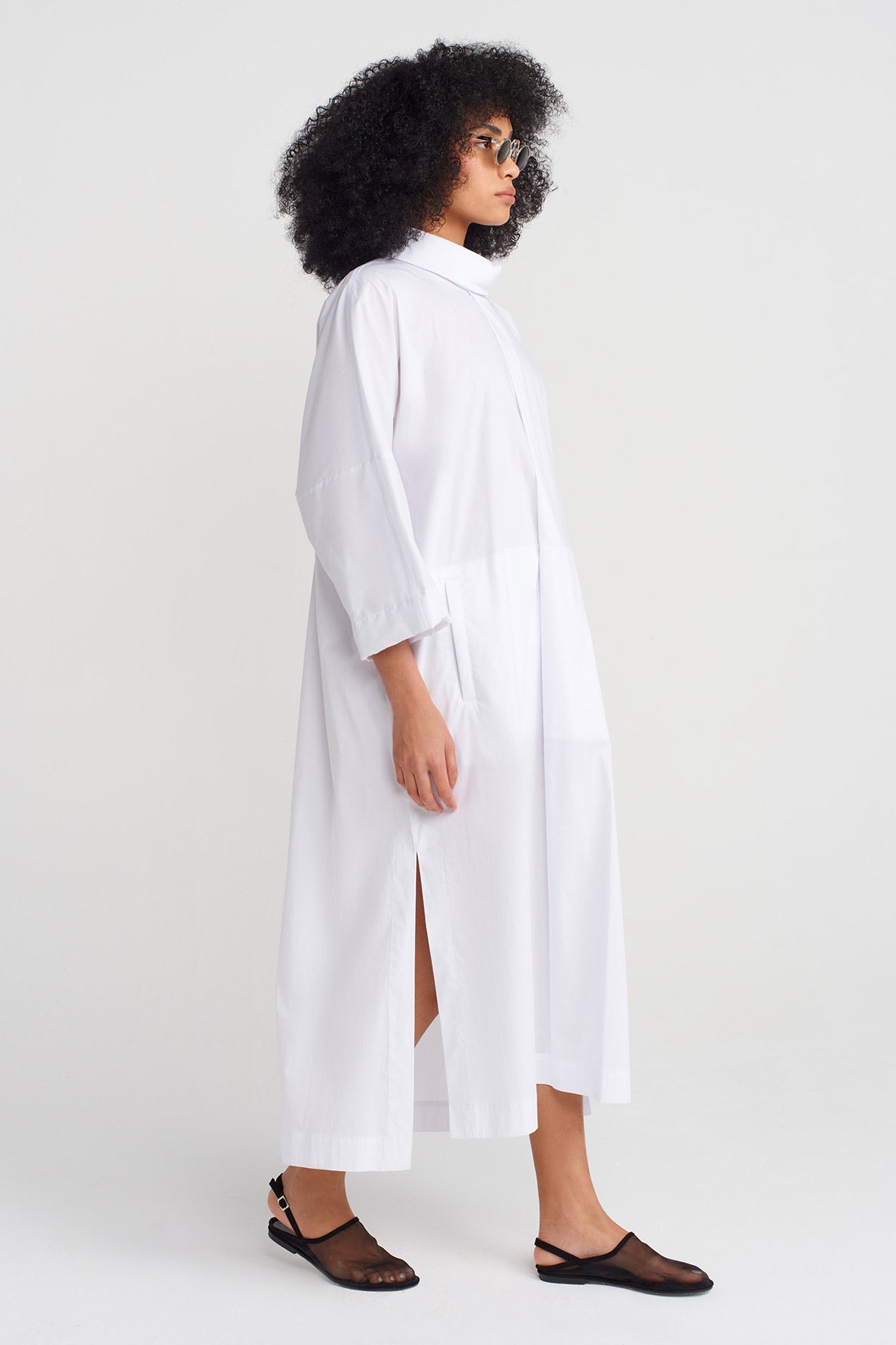 Off White High-Neck Poplin Dress-Y254014159
