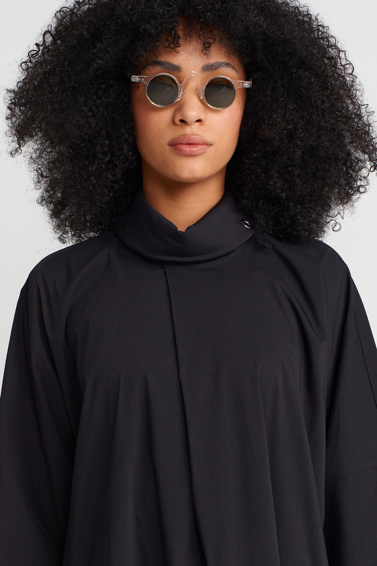 Black High-Neck Poplin Dress-Y254014159