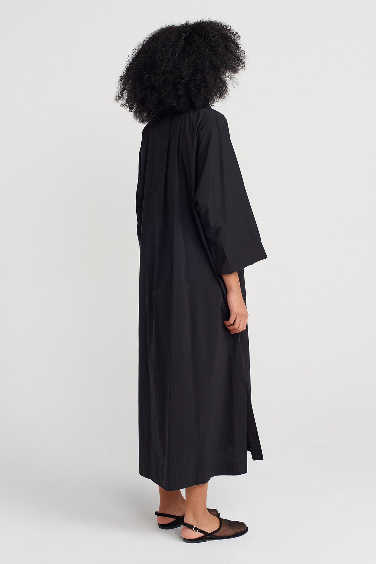 Black High-Neck Poplin Dress-Y254014159