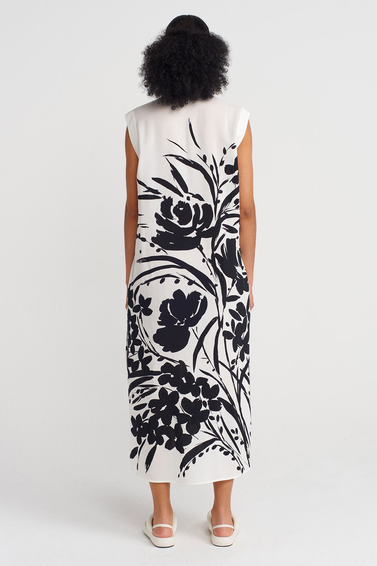 Off White/Black Patterned Sleeveless Dress-Y254014170